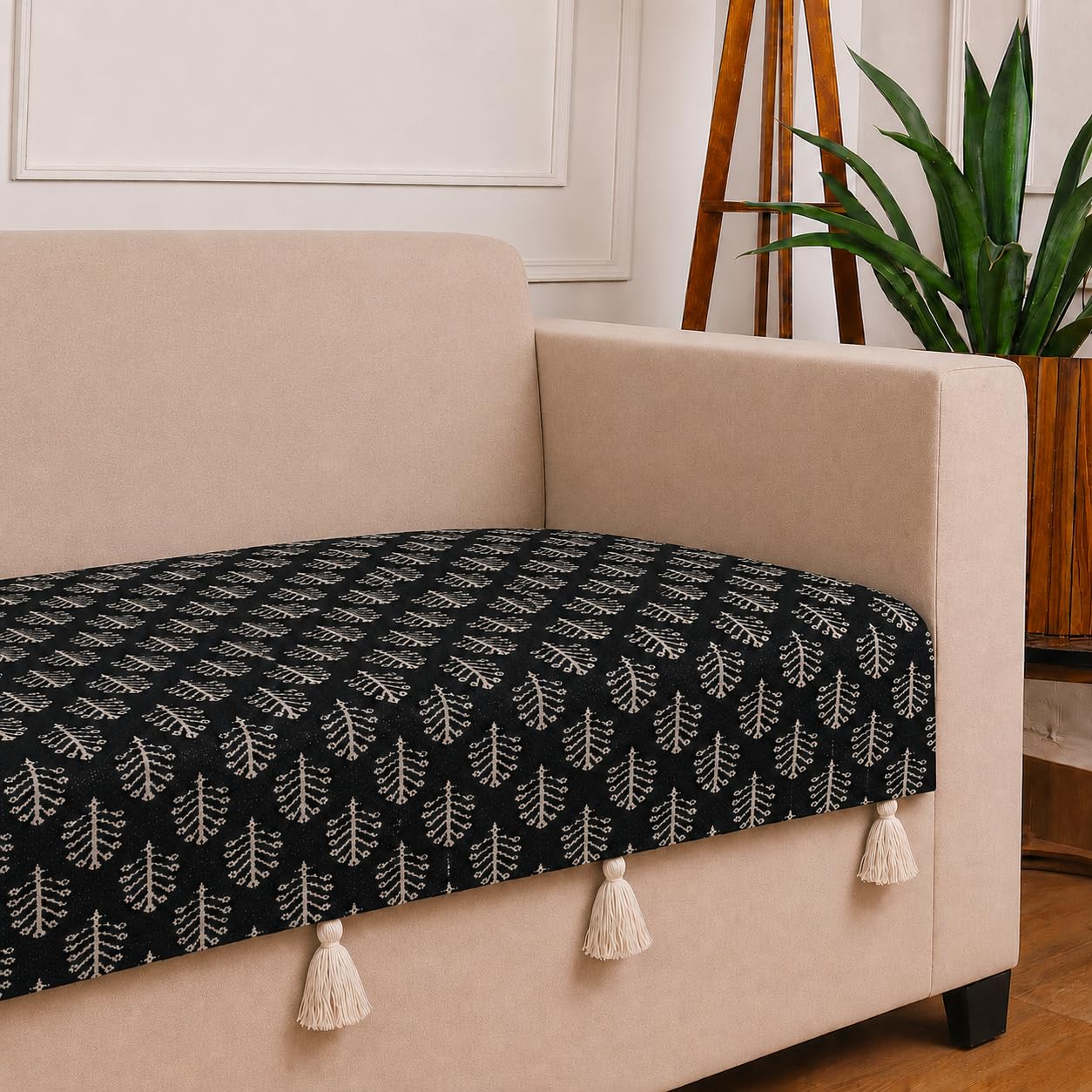 STITCHNEST 'Nomad Weave Collection' 2 Seater Sofa Cover| Elegant Jacquard Fabric, Decorative Tassels, Washable & Durable for Modern Living