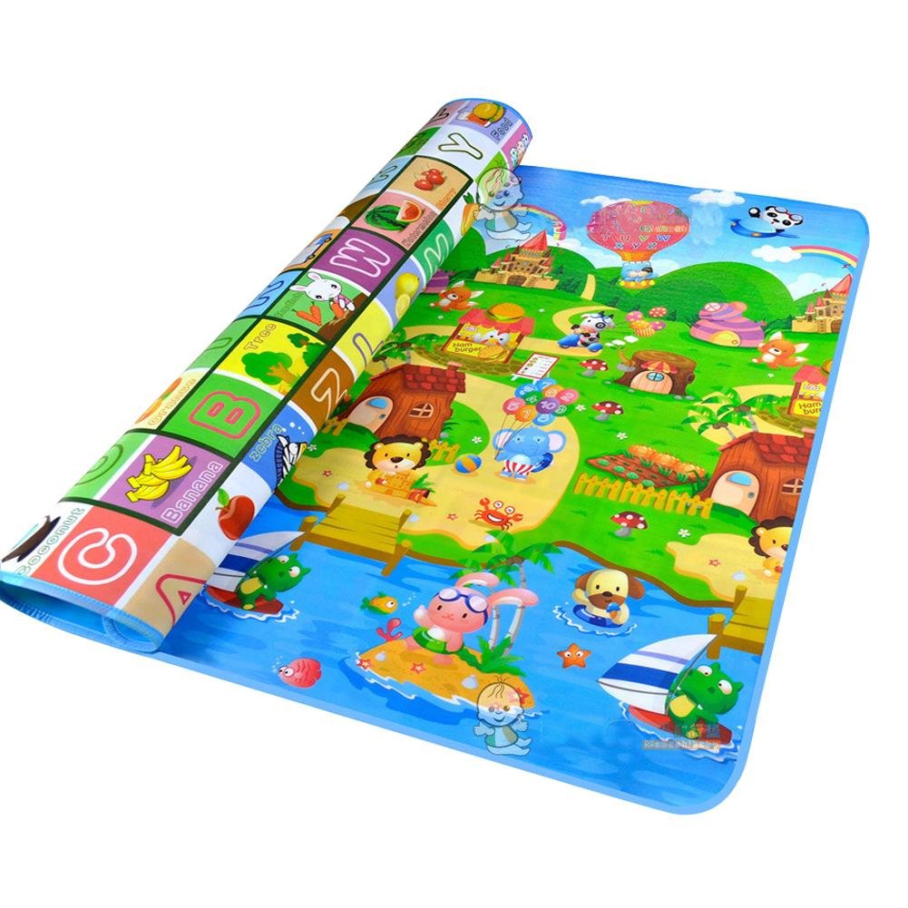 Tappeto grande da gioco, double face, morbido, per la pelle e antiscivolo, in cotone PE non tossico per la cameretta dei bambini e dei bambini, 180 x 120 cm