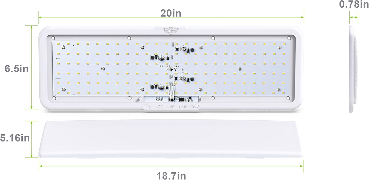 Leisure LED RV LED Ceiling Light Fixture 20" x 6.5" -1450 Lumen with Touch Dimmer Switch Interior Lighting for Car/RV/Trailer/Camper/Boat DC 12V Natural White 4000-4500K (1-Pack) : Automotive