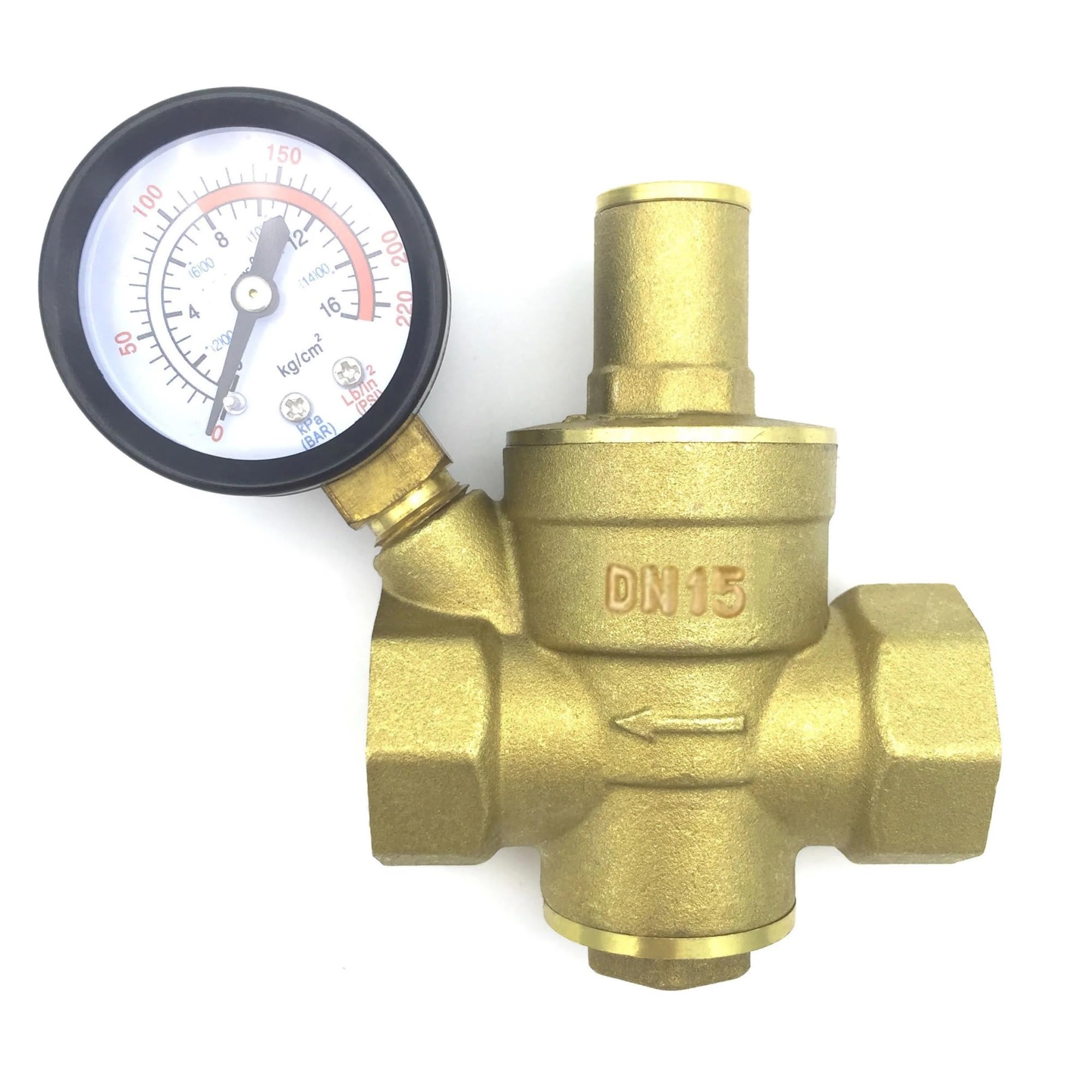 Válvula reductora y de mantenimiento de presión de latón DN15, regulador de 1/2 ", válvula de alivio de presión ajustable, manómetro adecuado for válvulas de agua, petróleo y gas(Size:Without Gauge)