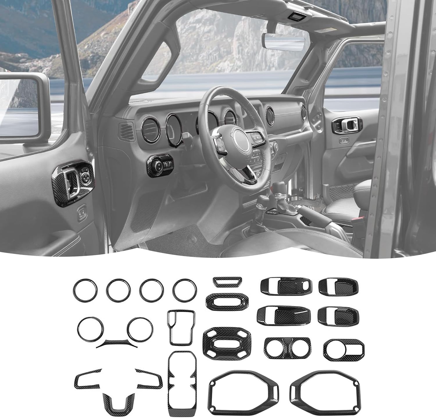 RT-TCZ Interior Trim Kit Cover Center Console Decoration Accessories Compatible with Jeep Wrangler JL JLU & Gladiator JT 2018-2023 23PCS,Red Carbon Fiber