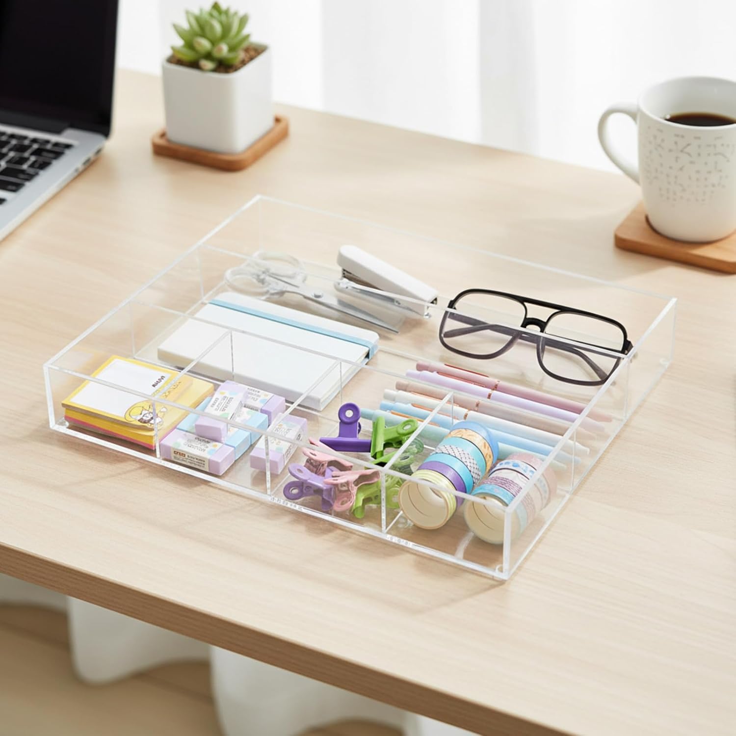 Briwooody Clear Acrylic Deep Drawer Organizer Tray, 6 Compartments image 5