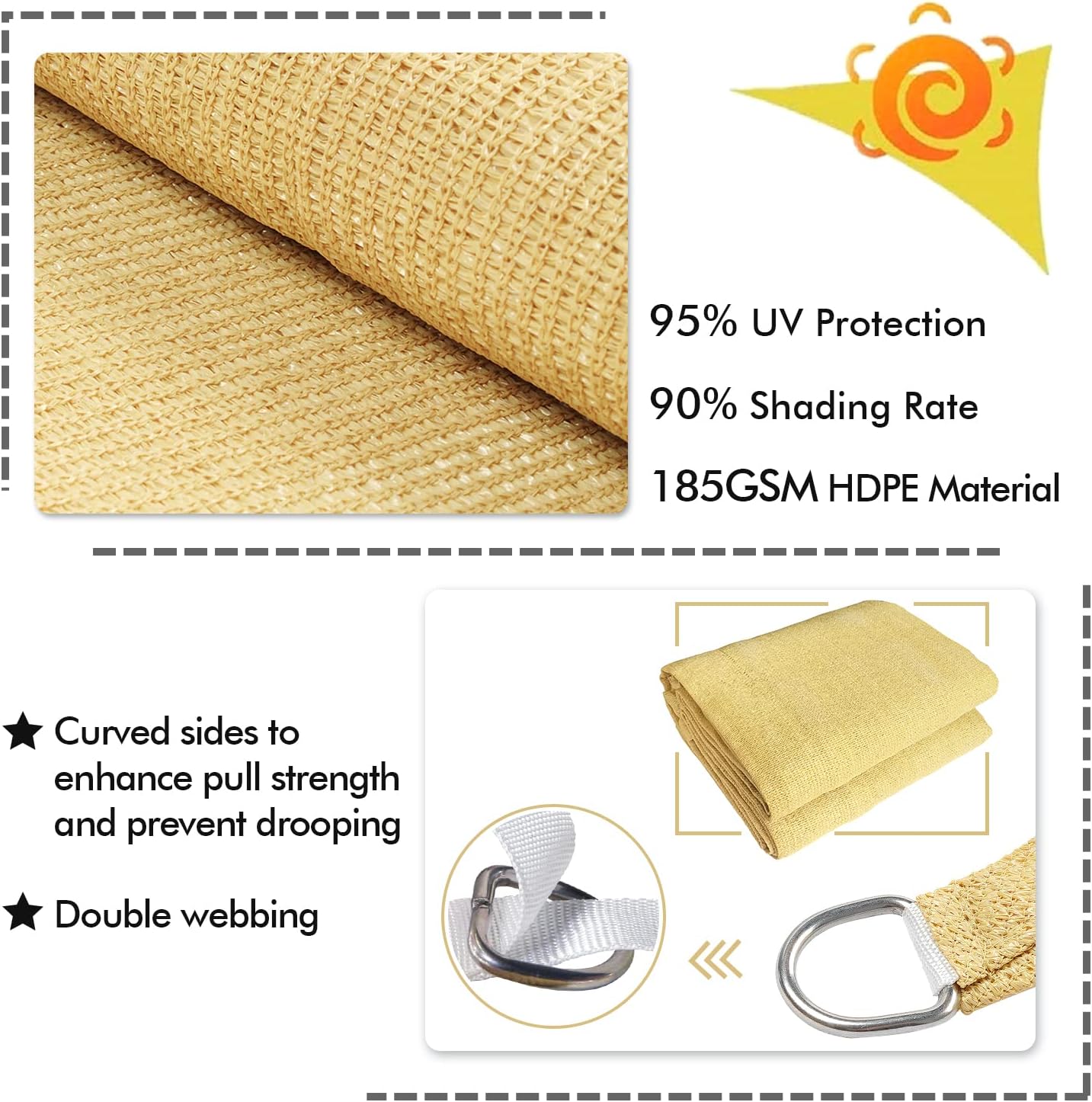 Kanagawa Sun Shade Sail 20'X26' Sand Oversize Rectangle UV Block Canopy Awning Shelter Fabric Cloth Screen with Shade Sail Hardware Kit for Outdoor Patio Garden Backyard