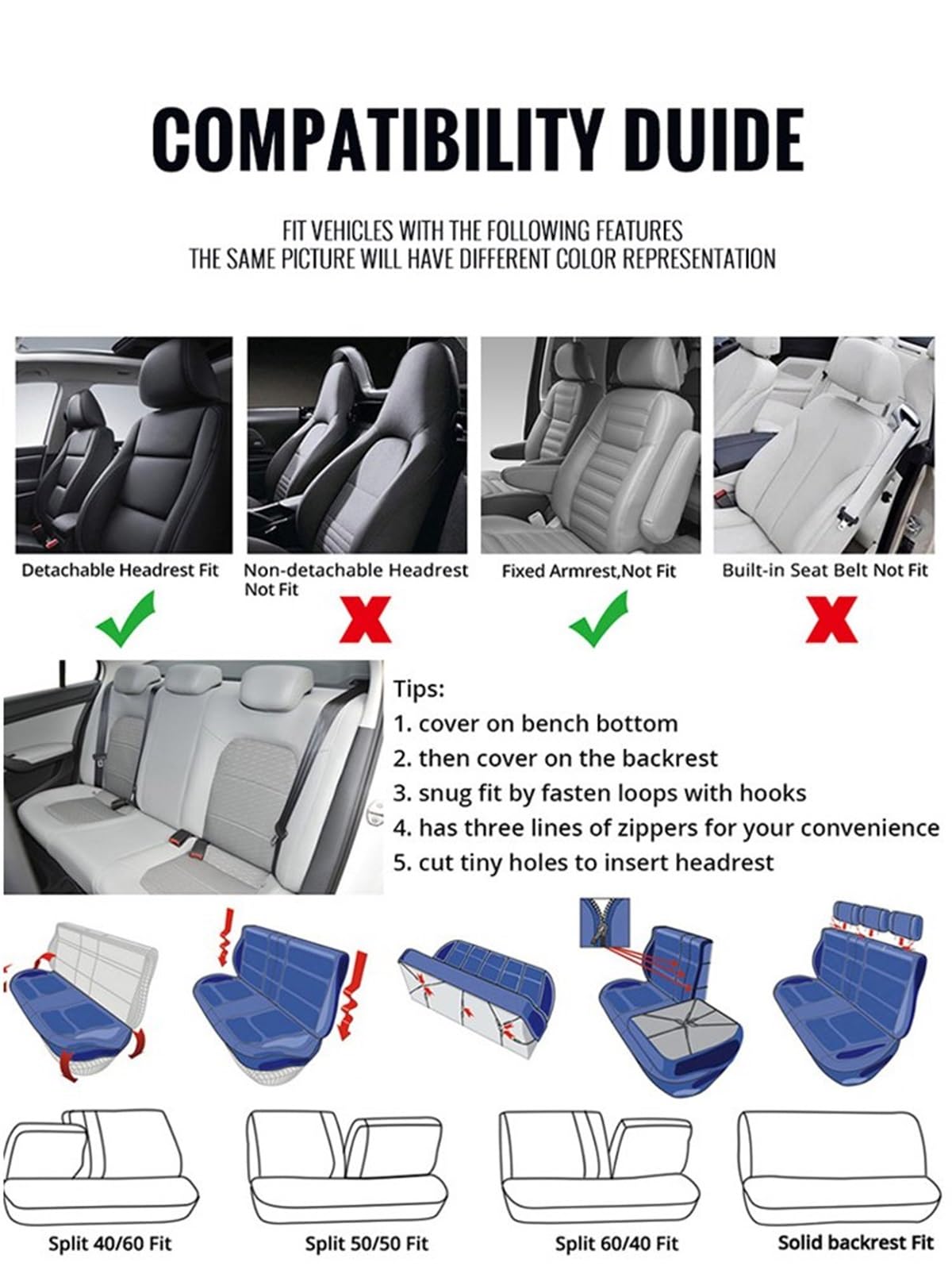 Coprisedili Auto Anteriore Per Citroen C5 Set Di Coperture Complete Per Seggiolino Auto Traspirante Sedile Posteriore Con Cerniera Protezione Universale Per Coperture Lavabile Copri Sedile Auto (Colo