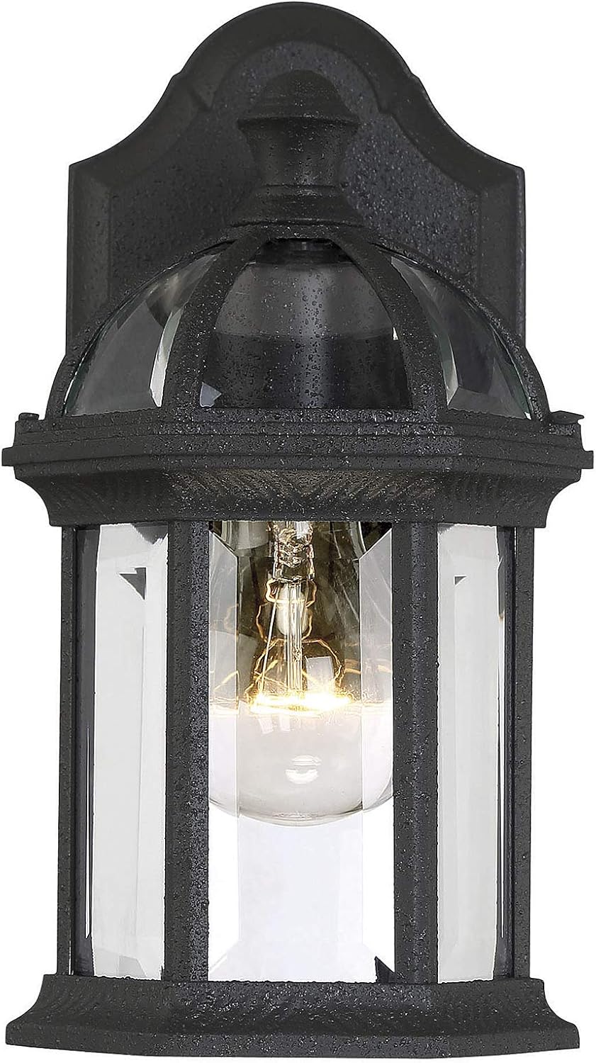 Savoy House 5-0629-BK Kensington Traditional Rustic Clear Beveled Glass Outdoor Wall Lantern, 1-Light 60 Watt, 11" H x 6" W, Textured Black