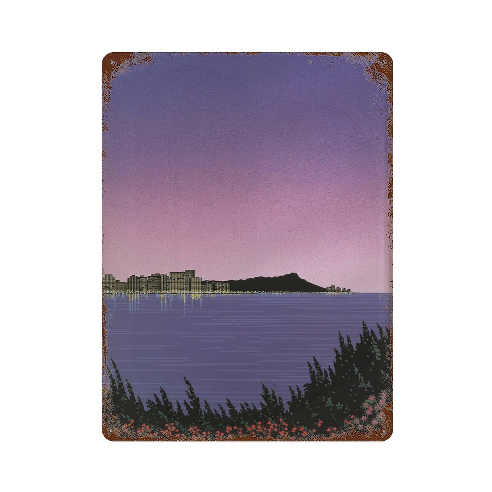 xiaoxiaoshen Cityscape At Twilight. Hiroshi Nagai Japanese City Pop Wall Decor Art Metal Tin Poster Modern Home Decor Art Home Bar Shop Decorations Vintage Sign 40x30cm