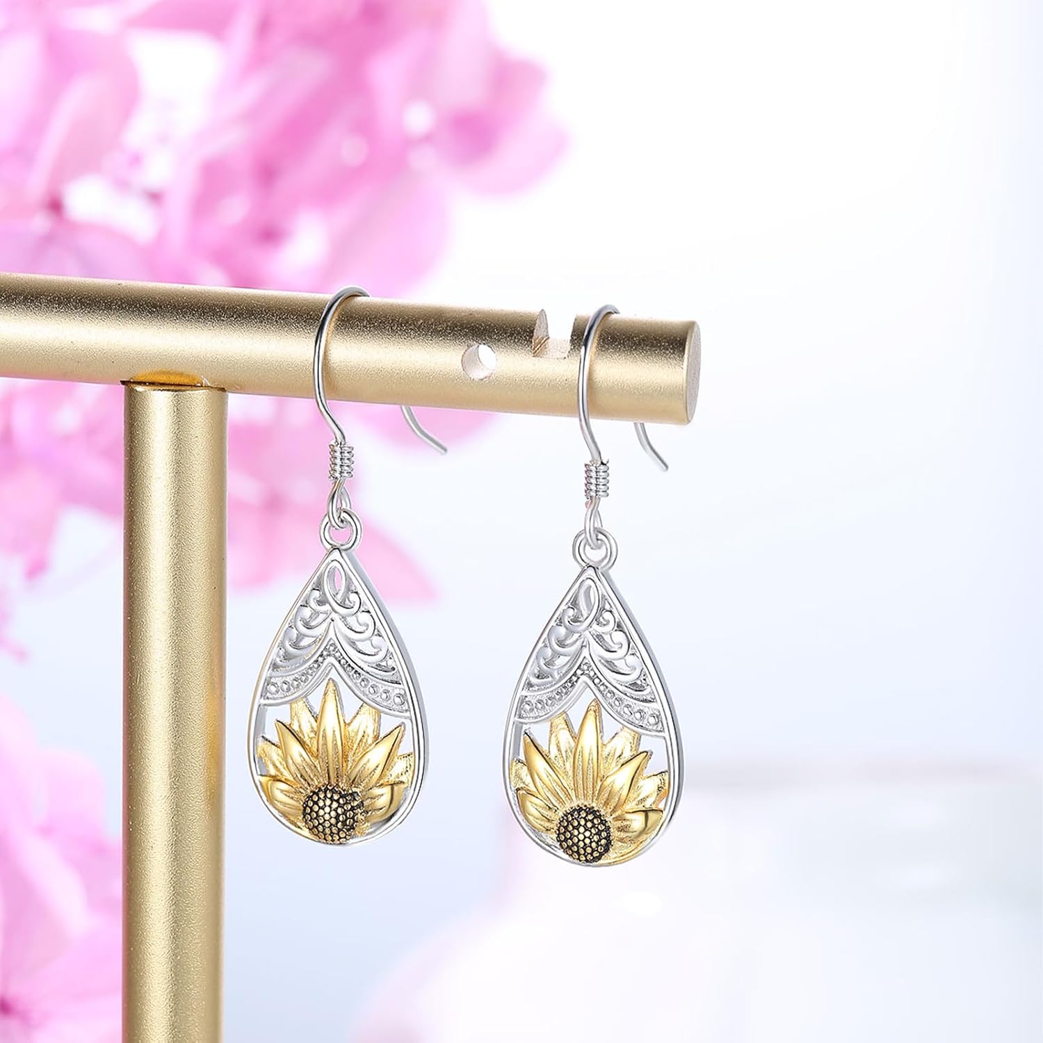OHAYOO Moonstone Teardrop Earrings – 925 Sterling Silver Filigree Daisy Dangle Jewelry Gift for Women, Mom, Wife, Daughter - Image 2