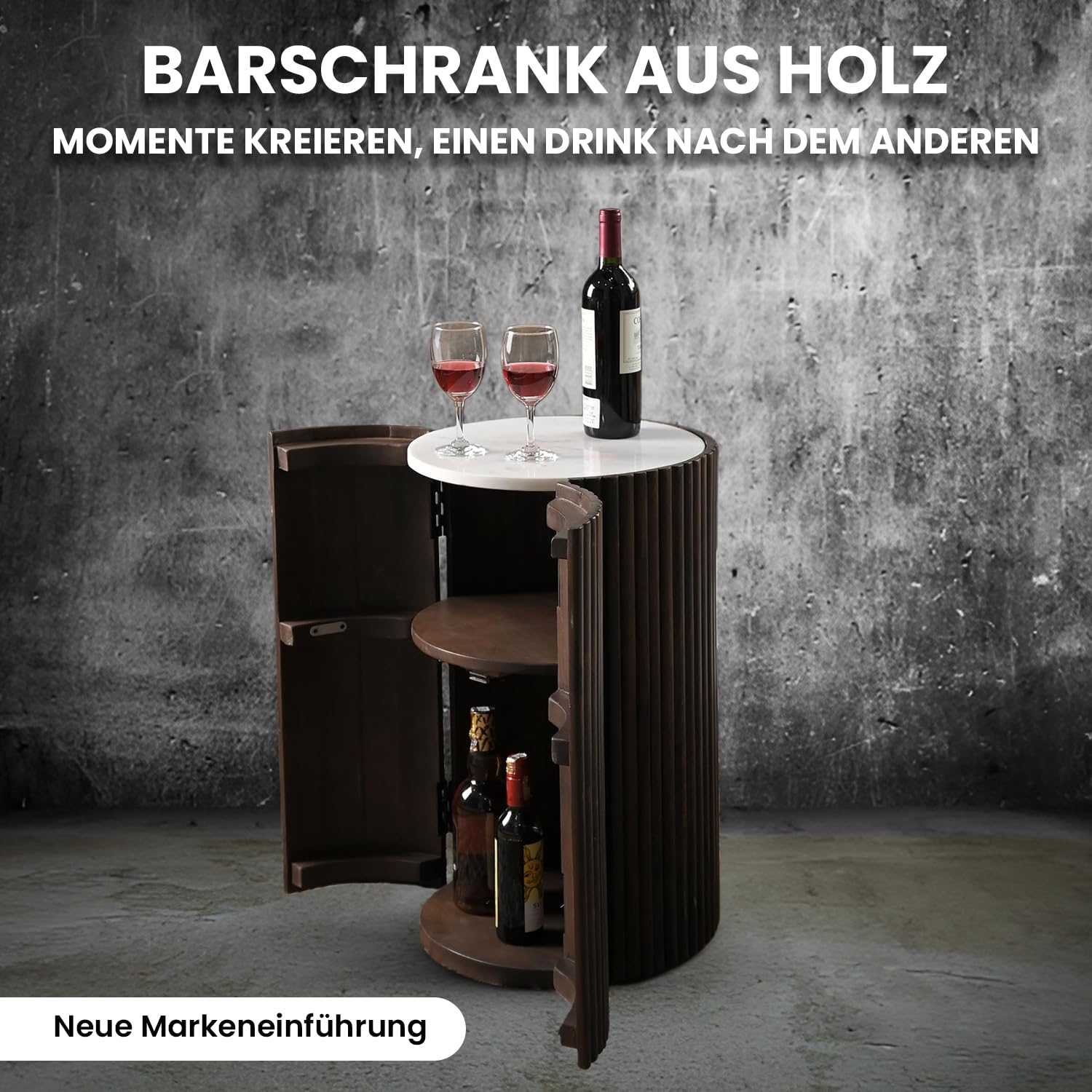 iAnanas Barschrank Premium Luxus Rustikales Weinregal aus Holz mit Marmorplatte dekorativer Weinständer Stauraum für Getränke und Gläser ideal für Wohnzimmer Party Raum Bistro Hausbar