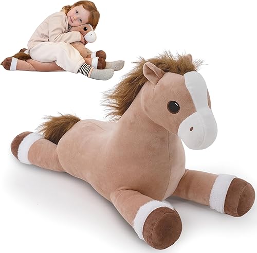 Animales de peluche de caballo pesado, peluche grande de caballo de 24 pulgadas, lindo juguete de peluche de animal de granja, animal de peluche