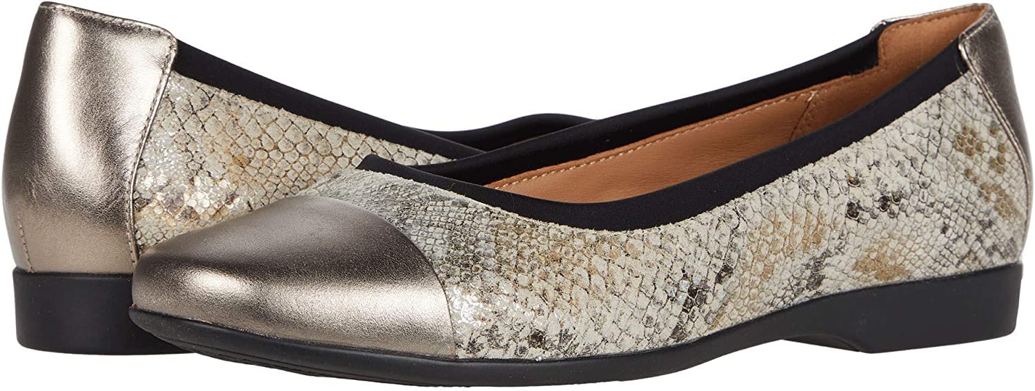 clarksUn Darcey Cap 2 Ivory Metallic Snake Leather Combi 8.5 B (M)