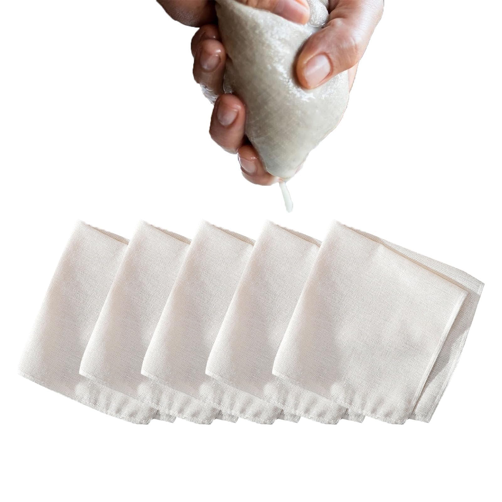 5 Panni Per Scolare Formaggi In Mussola Di Cotone Non Sbiancato 60x60 Cm - Lavabili, Per Filtrare Succhi E Latte