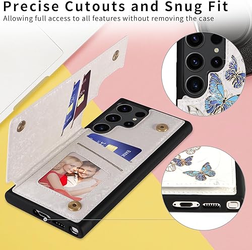 Miniatura 7 de UEEBAI Funda tipo cartera para Samsung Galaxy S23 Ultra con tarjeteros, funda de piel sintética, función atril, bloqueo RFID, doble cierre