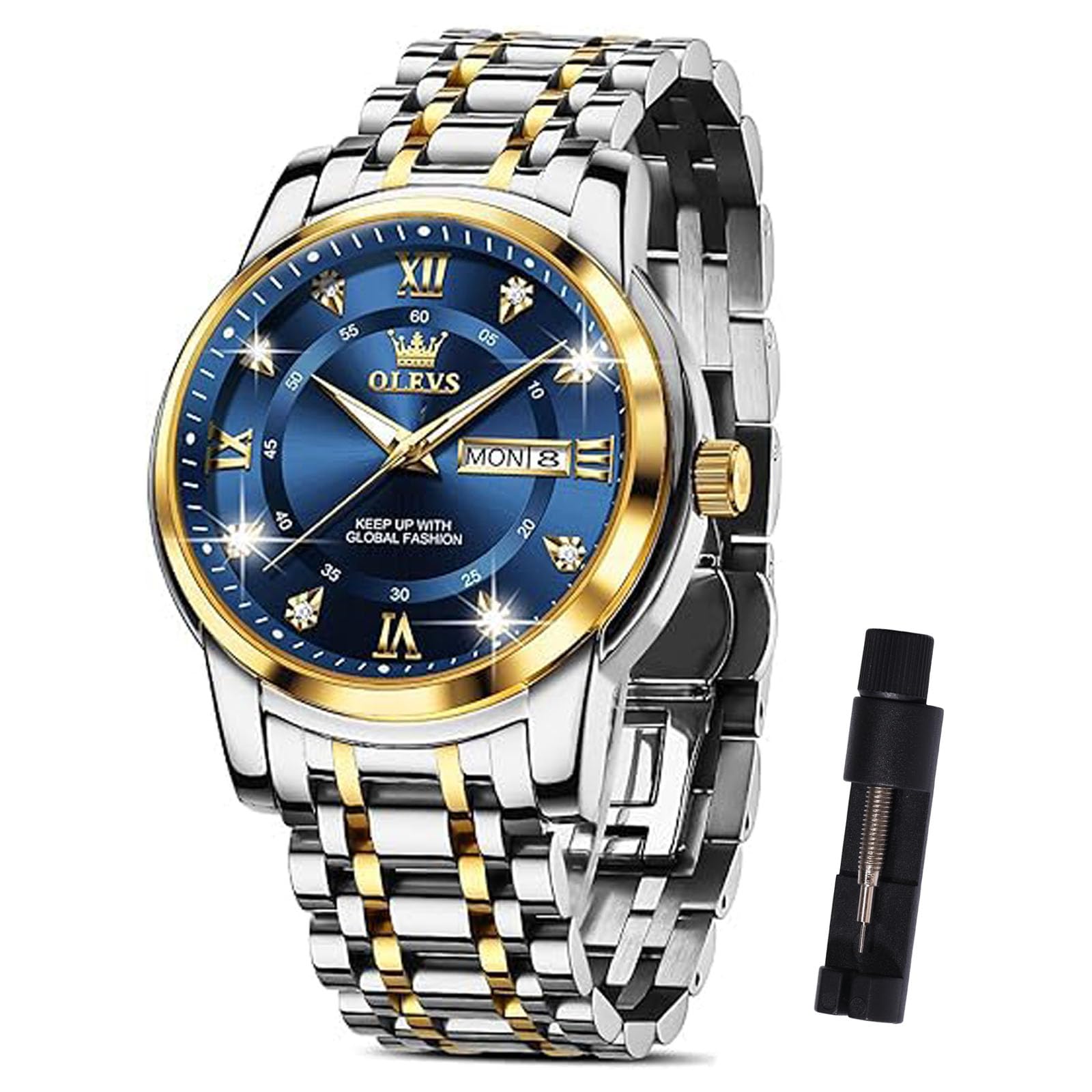 OLEVS Metallarmband Uhren Herren mit Datum Lässiger Großes Zifferblatt Herrenuhren Leuchtende Klassisch Quarz Analog Armbanduhr Damen Edelstahl Geschenke für Männer