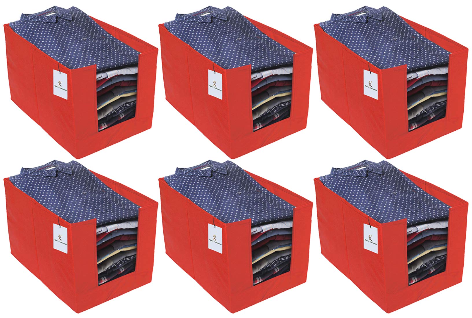 Kuber Industries Conjunto organizador de armario apilador de camisas no tejidas de 6 piezas, rojo-CTLTC31854