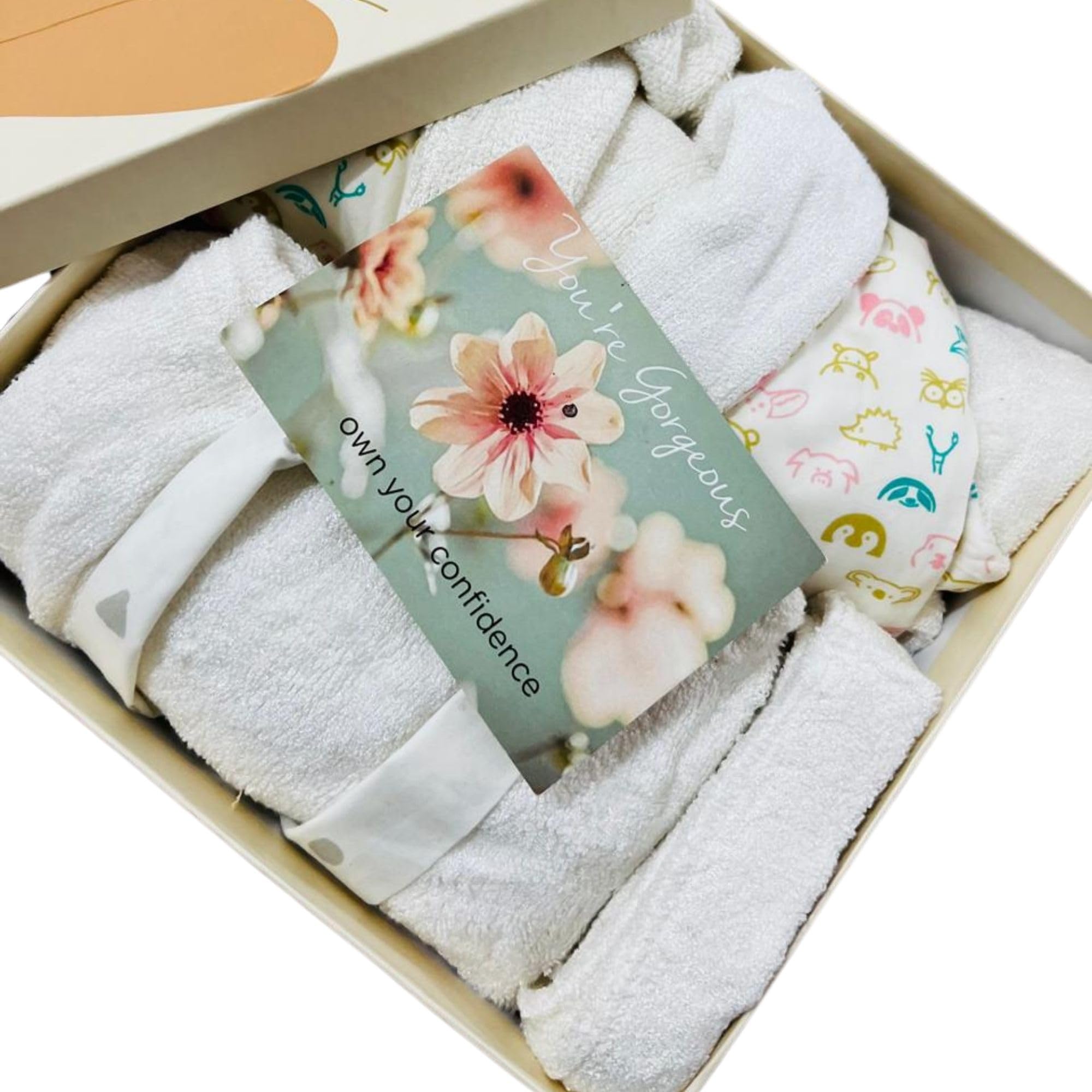 Momzjoy Animal Bathrobe Baby Welcome Gift Box I100% Organic I Newborn Essentials for Baby Boy I Girl I 0-3 Months I Pack of 2 I Multi-Color-image-15