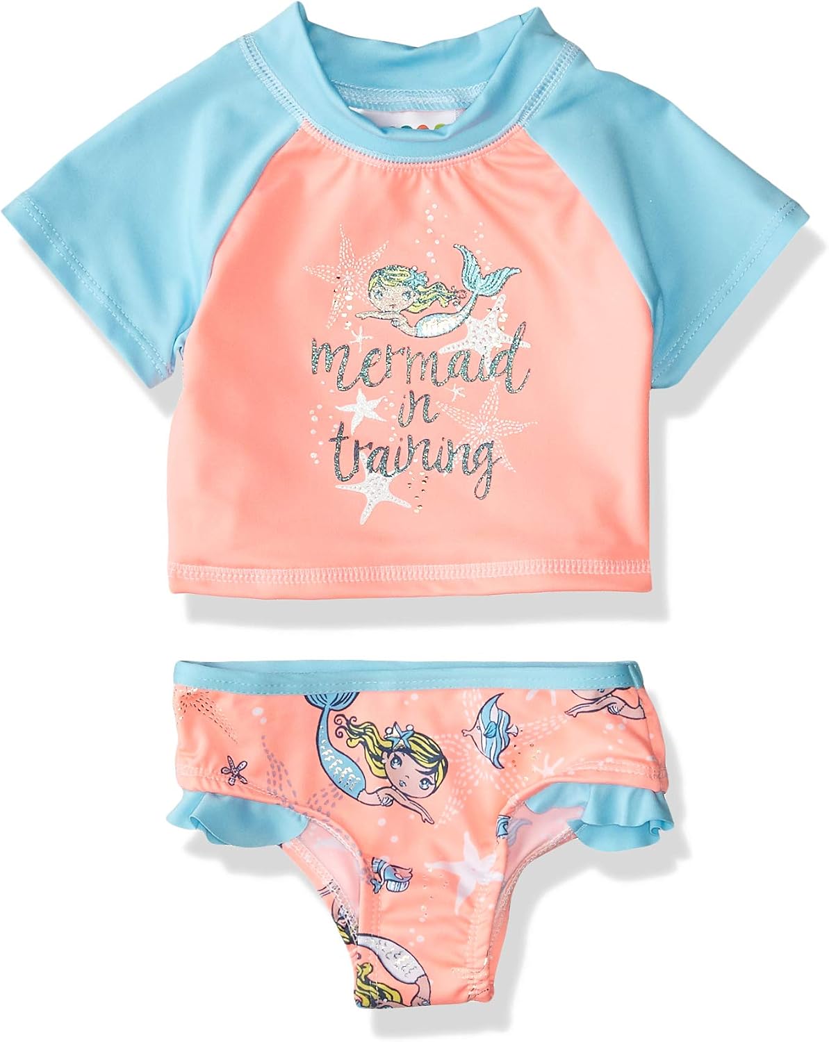 Girls Baby Two Piece Rashguard Set with Ruffle Trim