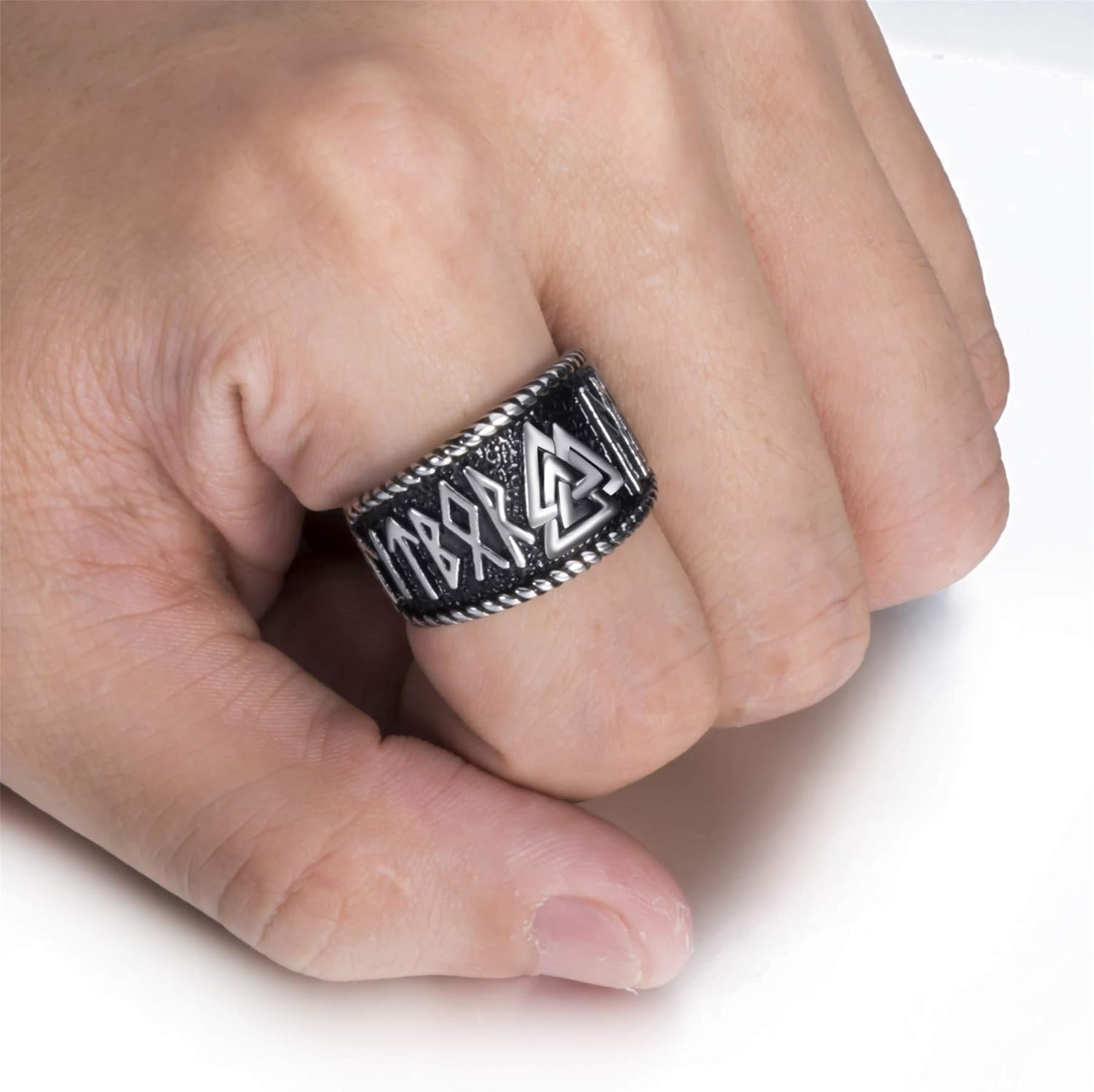 Mens Stainless Steel Ring Viking Valknut Scandinavn Odin Symbol Norse Text Vintage Jewelry - Image 7