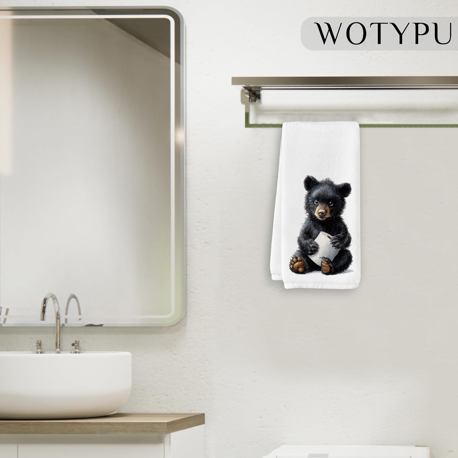 Toilet Black Bear Gift Hand Towels for Bathroom, Kids Bathroom Decor, Bear Lover Gifts Decorative Hand Towel for Kids Guest Bath Room Washroom Power Room Vanity Half Bath, 16x24 Inch - Image 5
