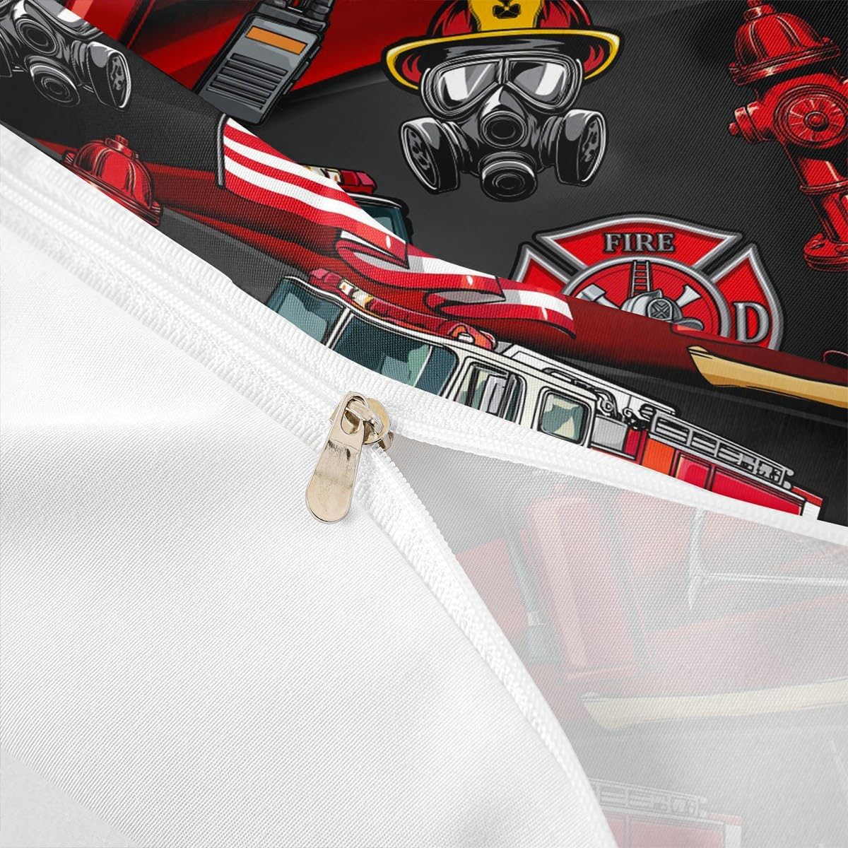 American Flag Duvet Cover Set Twin,Cartoon Fire Truck Bedding Set 2pcs for Kids Teen Boys Room Decor, Fire Fighting Supplies Comforter Cover Soft Fire Extinguisher Quilt Cover with 1 Pillowcase