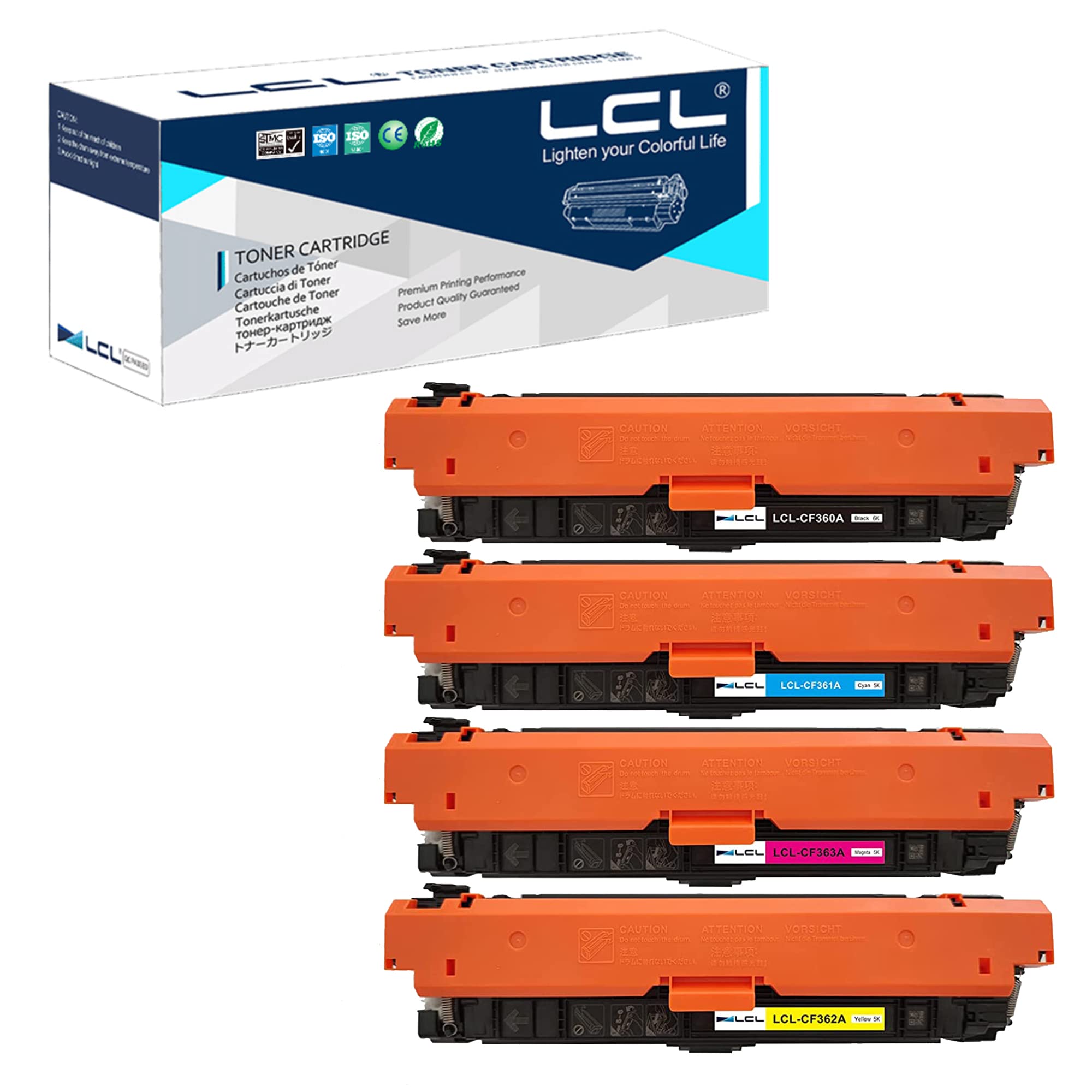 Remanufactured 508A CF360A CF361A CF362A CF363A (4-PK BK C Y M) Toner Cartridge Replacement for HP M553 M577 Color M552dn M553dn M553n MFP M577f MFP M57 M553n M553x MFP M577Z MFP M577dn MFP M577f