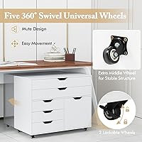 Vista 5 de Archivador, archivador blanco con ruedas universales, soporte para impresora de madera con almacenamiento, archivadores rodantes para oficina