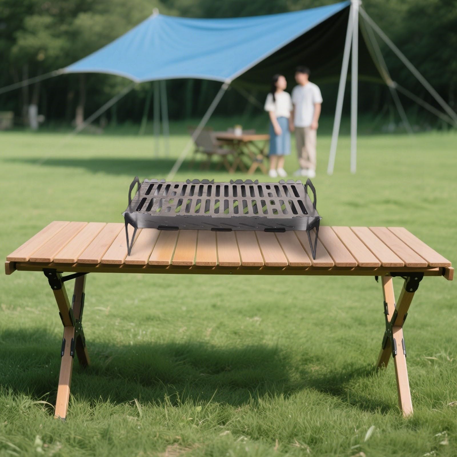 Barbecue portatile pieghevole, compatto, 40 x 22 x 10 cm, leggero, pieghevole, in acciaio, per campeggio, picnic, viaggi e cucina all'aperto