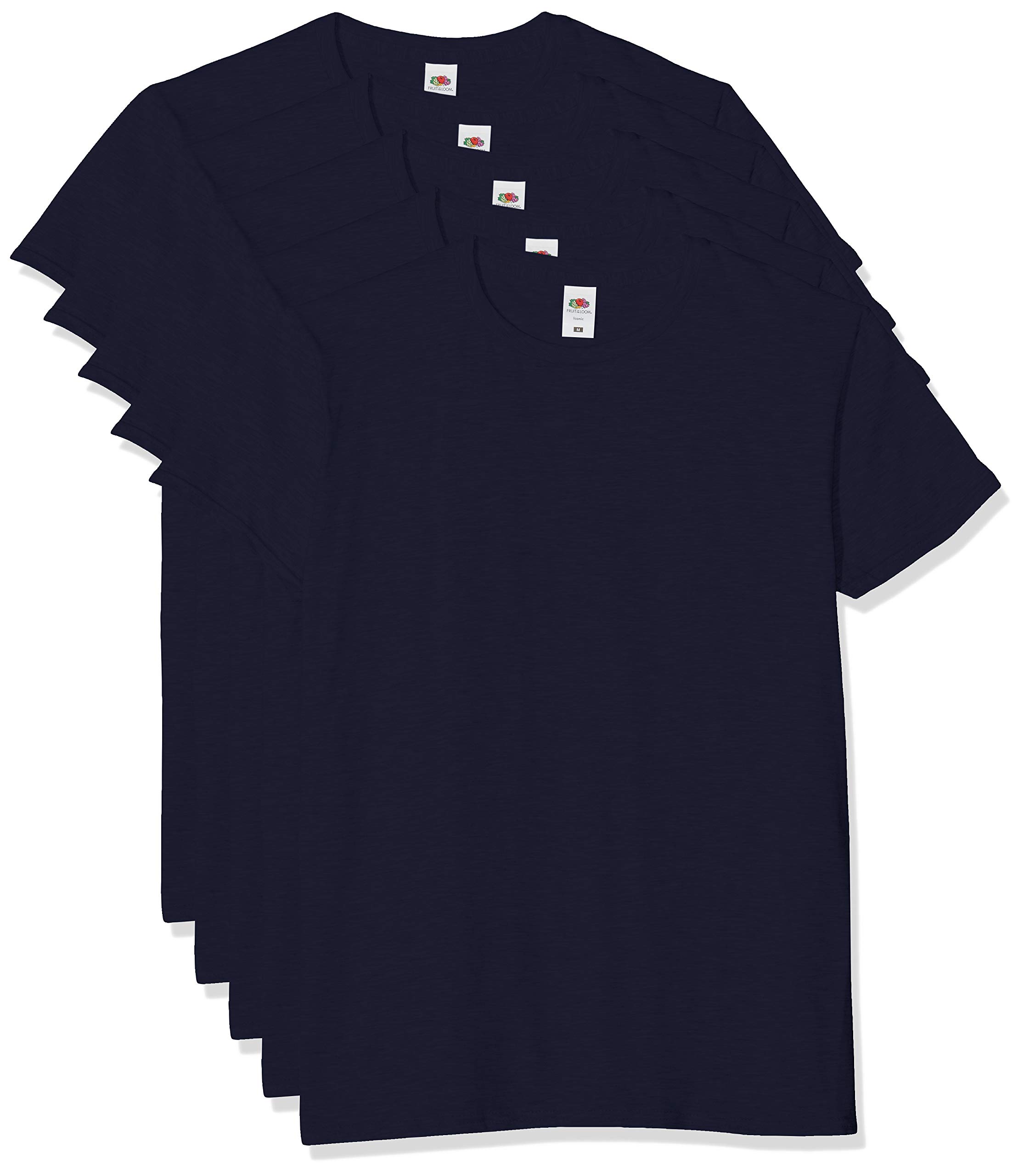Fruit of The Loom Iconic Tee, Lightweight Ringspun 5 Pack, T-Shirt Uomo, Blu (Deep Navy AZ), Medium
