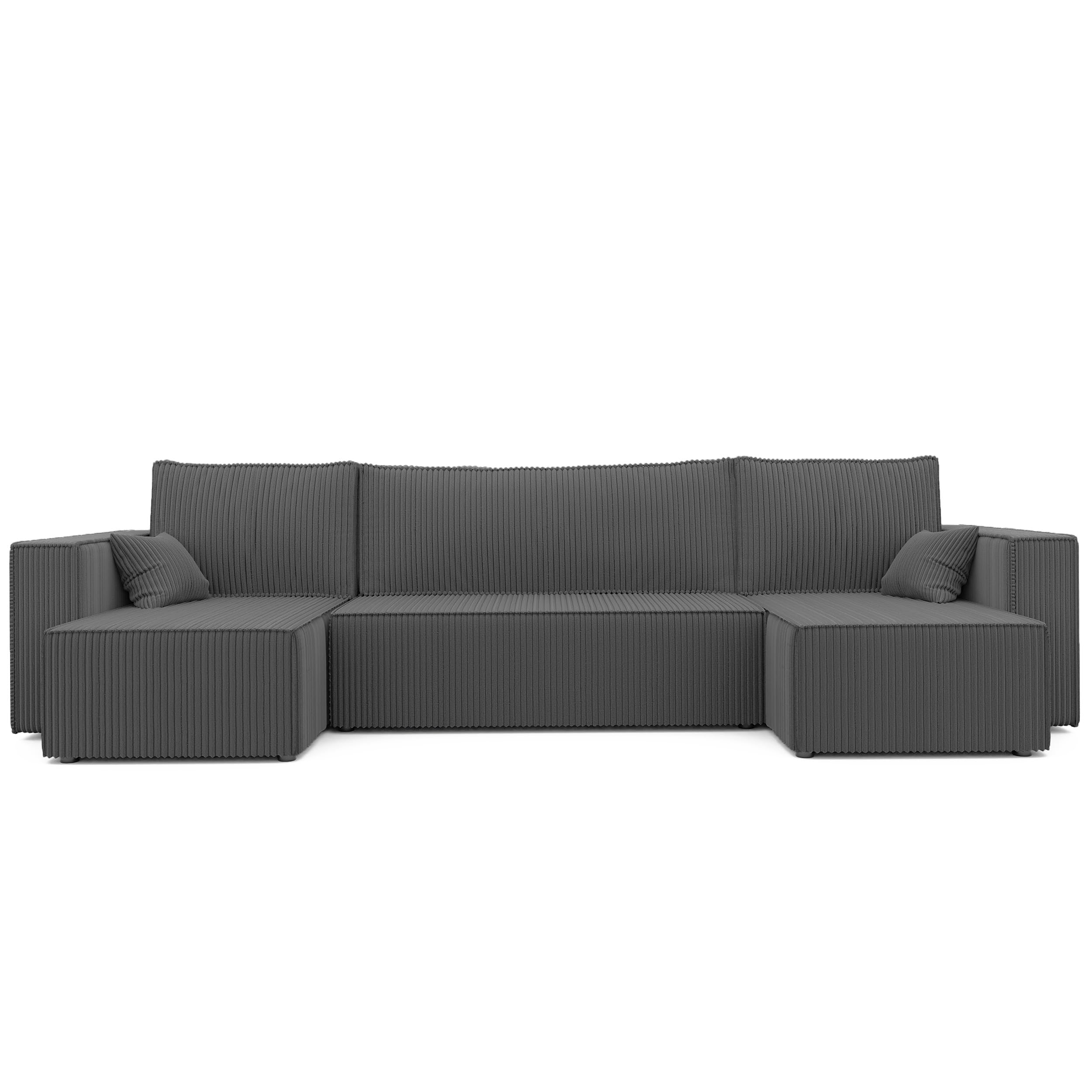 Canapé D'Angle En U Velours Côtelé Convertible | 312x145 Cm, Surface Couchage 268x125 Cm, Coffre Rangement | Modèle PARIS Beige