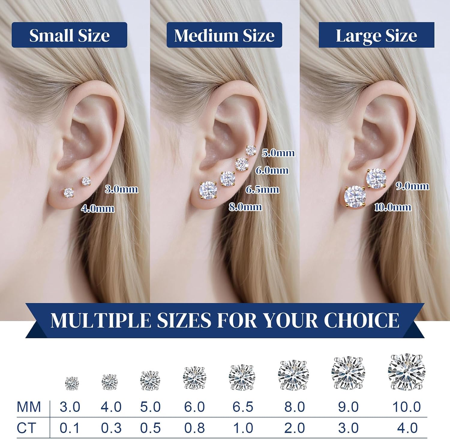 Moissanite Stud Earrings for Women, 0.2CT-8.0CT a Pair 18K White Yellow Gold Vermeil S925 Sterling Silver Hypoallergenic Stud Earrings Anniversary Day Birthday Gifts for Women Men