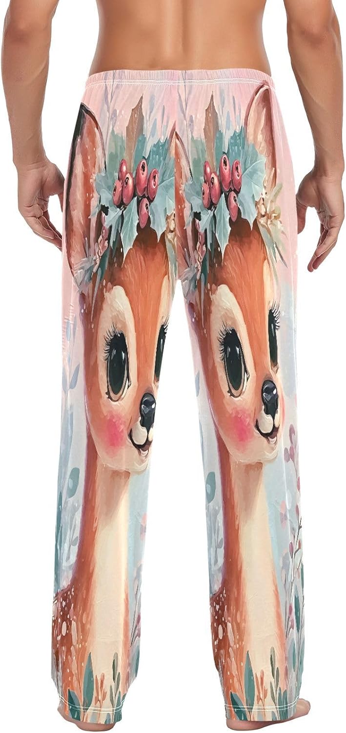 ALAZA Cute Spotted Deer Animal Men's Pajama Pants Men Cotton Pajama Bottoms with Pockets, S