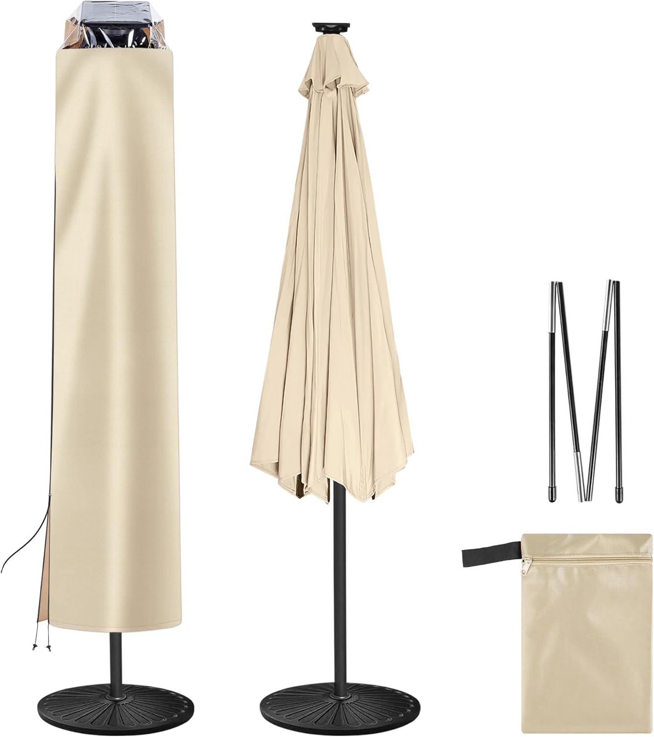 7.5ft Solar Umbrella Cover Set - Lighted Outdoor Patio Umbrella with Cover, Waterproof 420D Oxford Outdoor Umbrella Covers