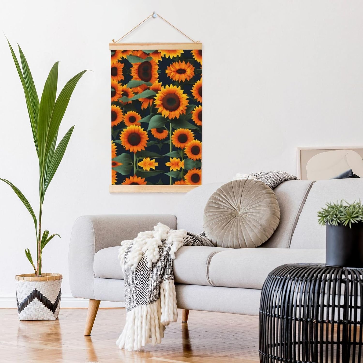 Orange Sunflower Print Poster Hanger,Hanging Poster, Poster Frame,Wood Poster Hanger, For Wall Hanging