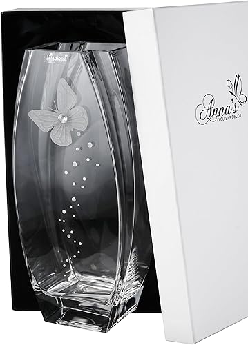 Miniatura 3 de Jarrón de mariposa  Jarrón de cristal hecho a mano de lujo decorado con cristal de Swarovski y mariposa grabada  Elegante caja de regalo forrada de
