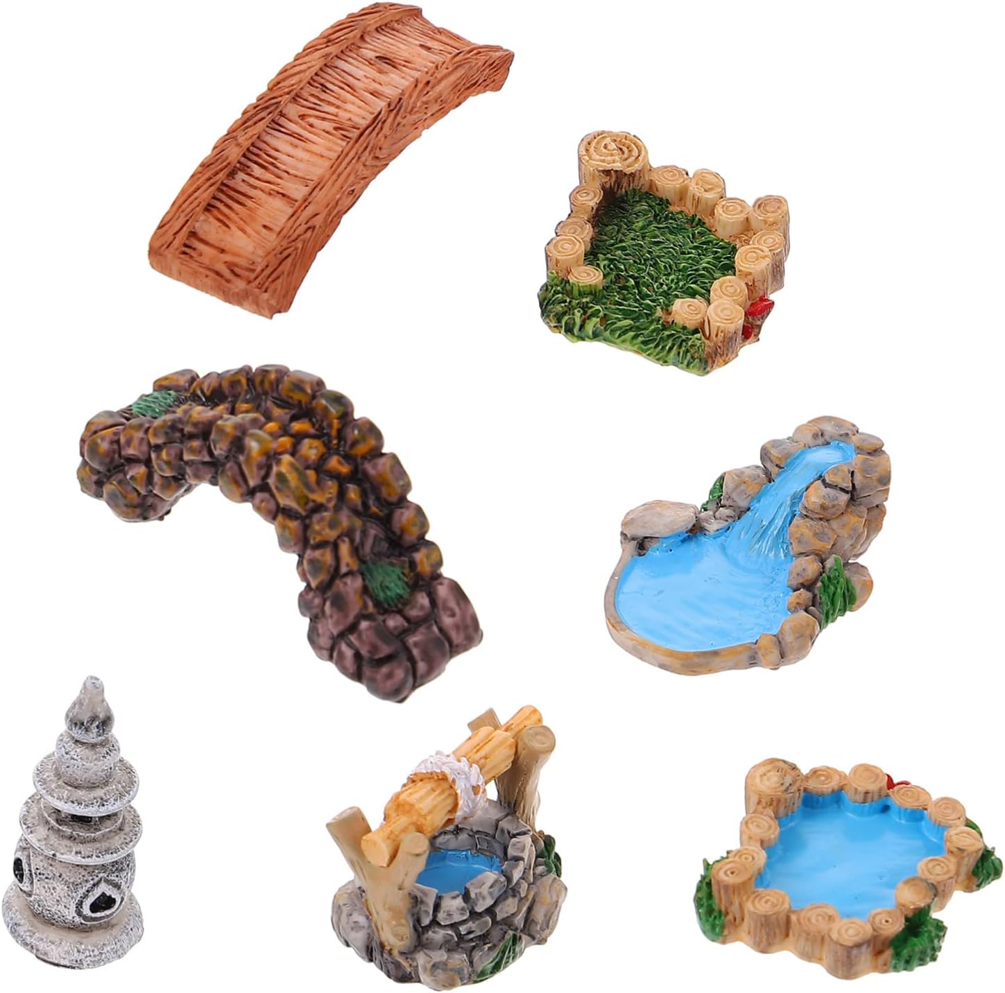 Miniature Landscape Mini Bridge 7pcs Resin Retro Ornament Xmas