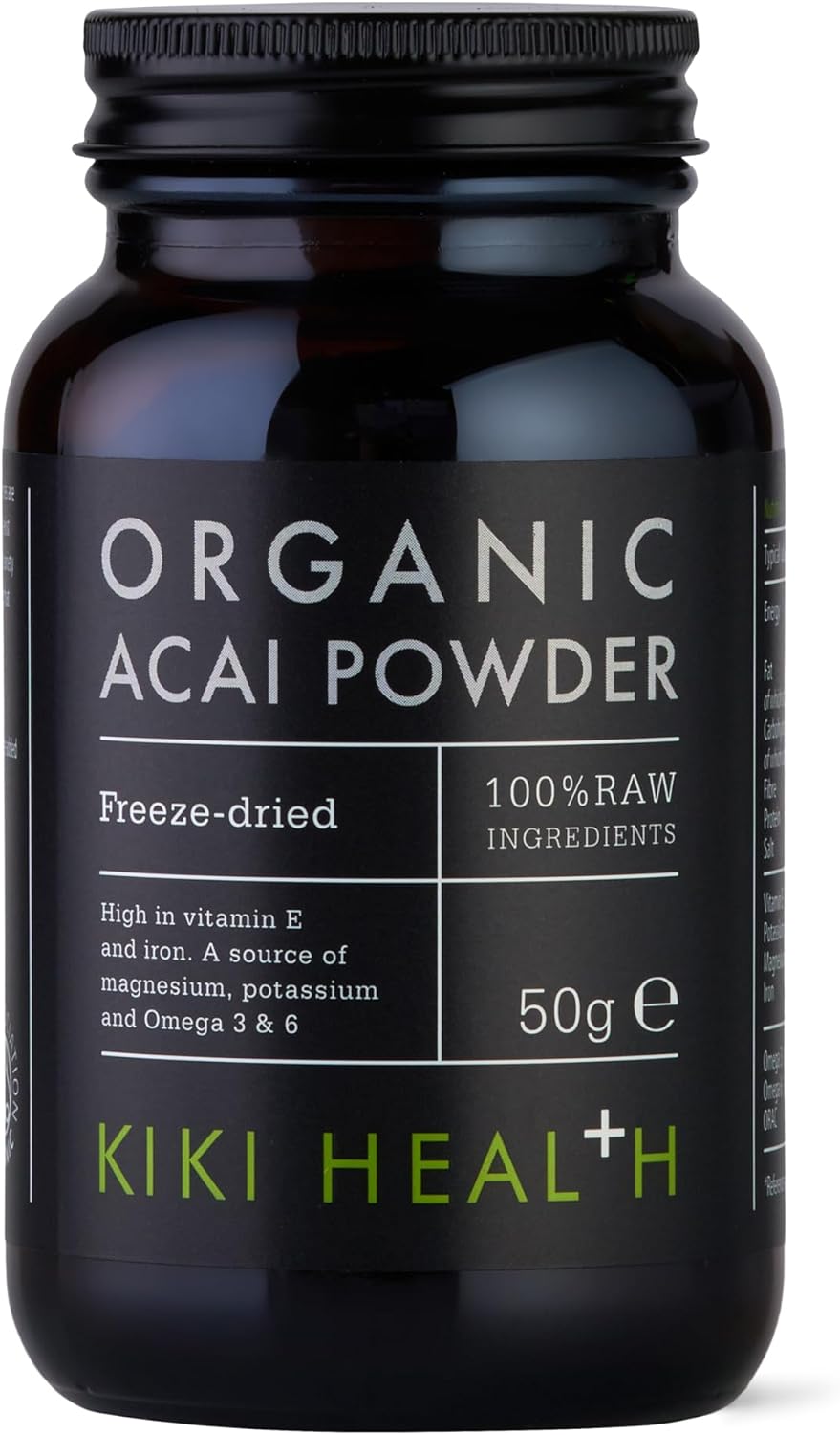 KIKI Health 100% Raw Organic Acai Berry Powder Superfood | Responsibly Sourced Freeze-Dried Acai Berries | Nutrient-Rich Vegan-Friendly | Ideal for Smoothies Yogurt & Various Recipes – 50g