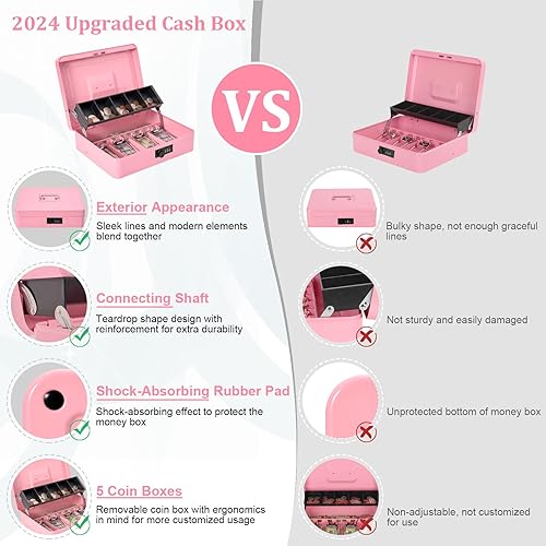 Miniatura 4 de Caja de efectivo con cerradura de combinación, caja de dinero de metal con bandeja para efectivo, caja fuerte con cerradura, 4 ranuras para