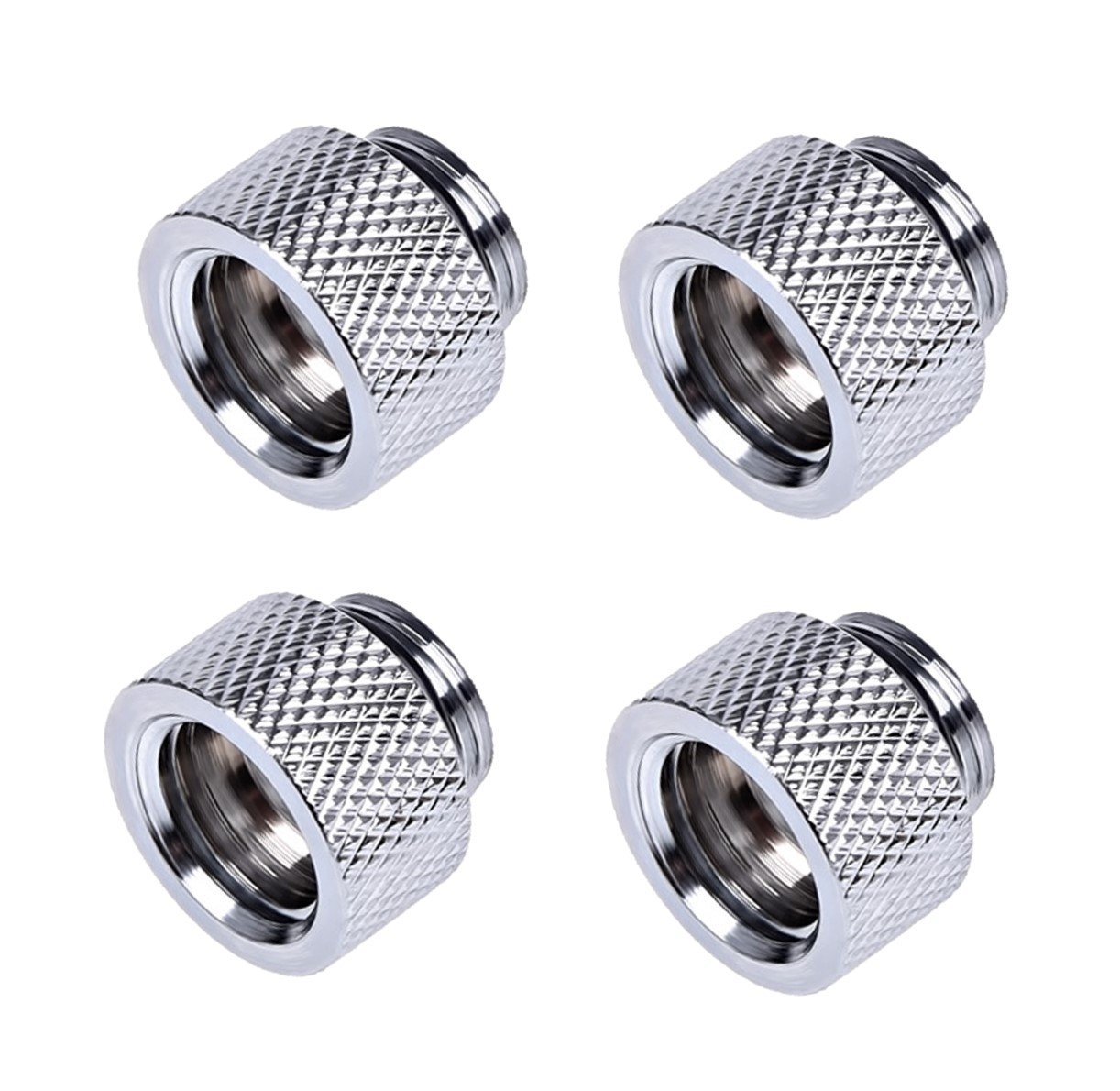 Alphacool HF G1/4" Male to Female Extender Fitting, 10mm, Chrome, 4-Pack