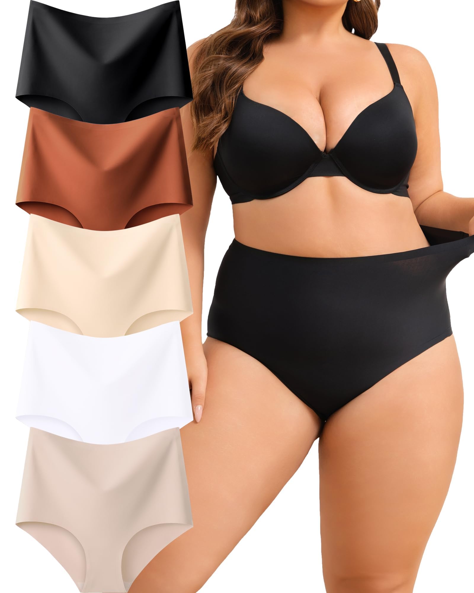ALL OF SHE Confezione da 5 Mutande da Donna a Vita Alta, Senza Cuciture, Senza Cuciture, a Vita Alta, comode, Senza Show Panties, Taglie XS-3XL