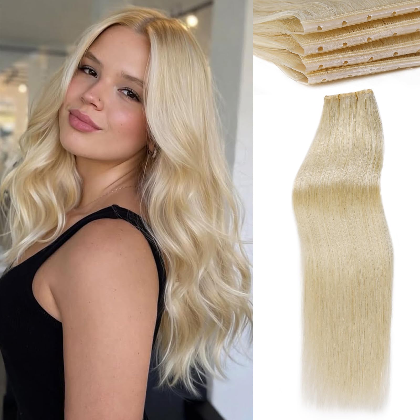 WIGNEE Przedłużenie włosów ludzkich Podwójne niewidoczne PU OVO 100% Remy Włosy ludzkie do wplecenia 2 sztuki Bez kleju Naturalne ludzkie włosy przedłużające Genius Micro Bead(46 cm, 613)