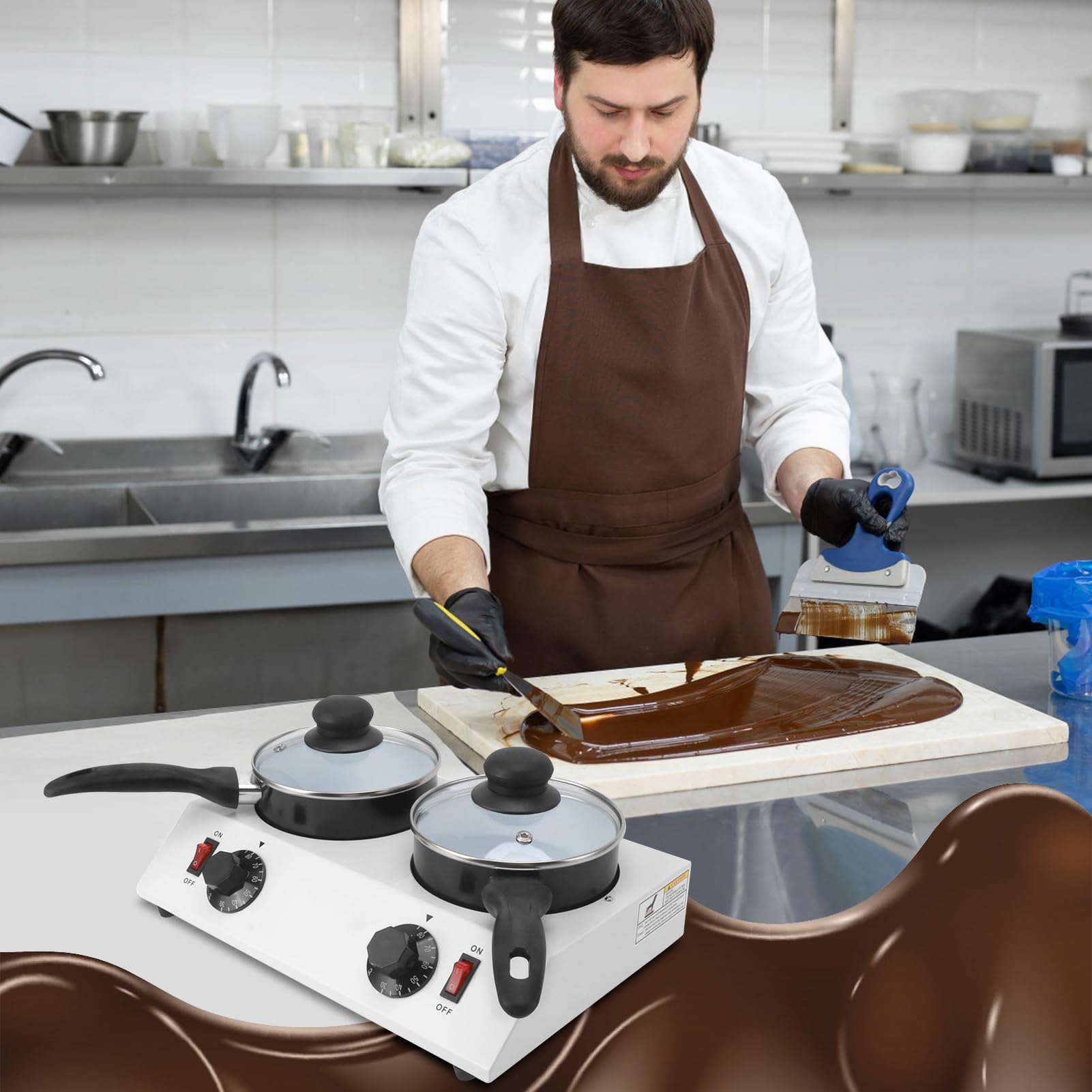 Scioglitore di Cioccolato Elettrico Efficiente 2 Serbatoi Macchina per Sciogliere il Cioccolato 80W - Pentola per Temperare per la Cottura in Cucina - Macchina per Sciogliere il
