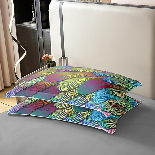 Miniatura 5 de Erosebridal Funda de edredón 100% algodón con hojas de palmera, juego de ropa de cama de hojas tropicales, funda de edredón colorida de arco iris