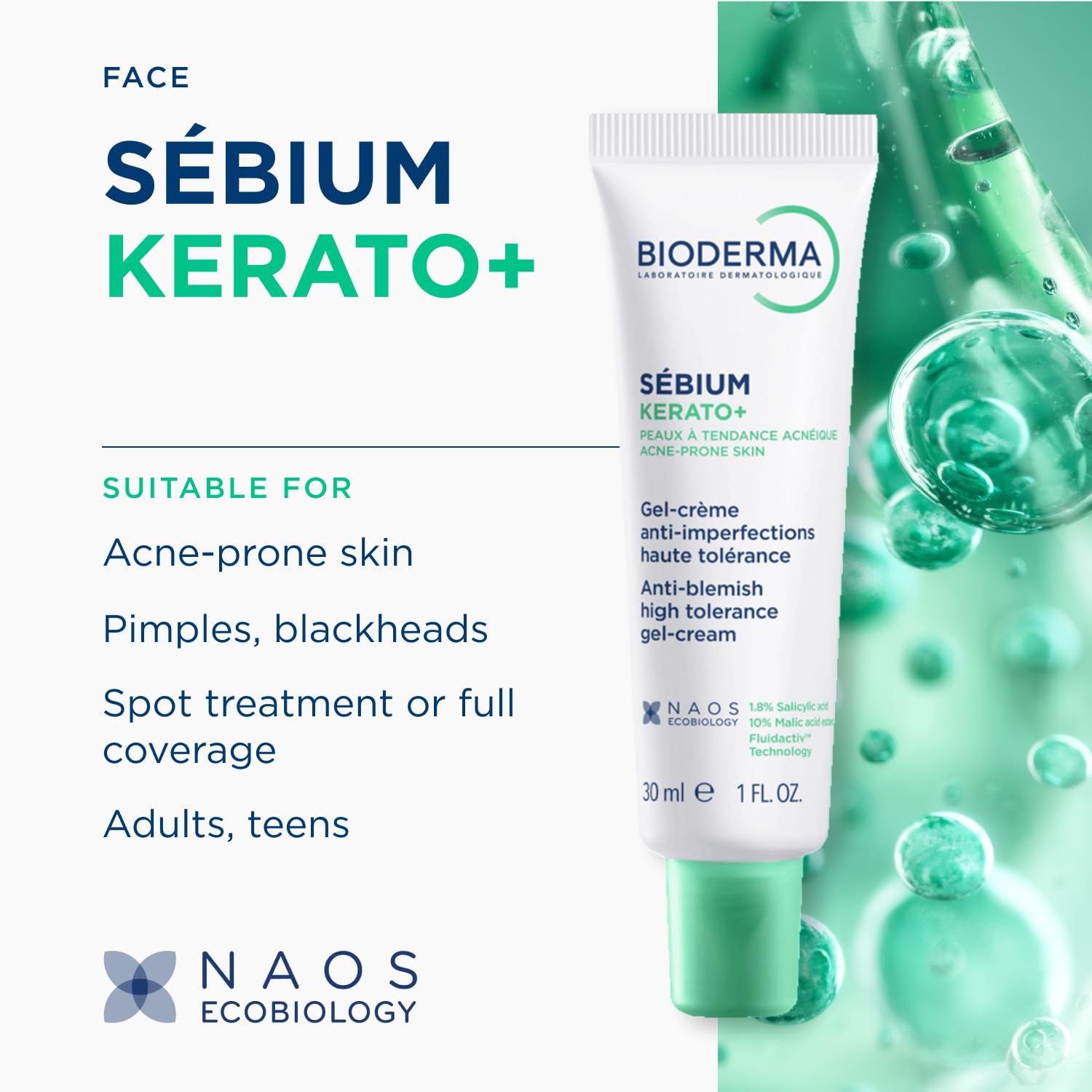 BIODERMA Sebium Kerato+ Gel-Crème Anti-Unreinheiten-Pflege bei unreiner bis zu Akne neigender Haut, 30 ml Kremowa