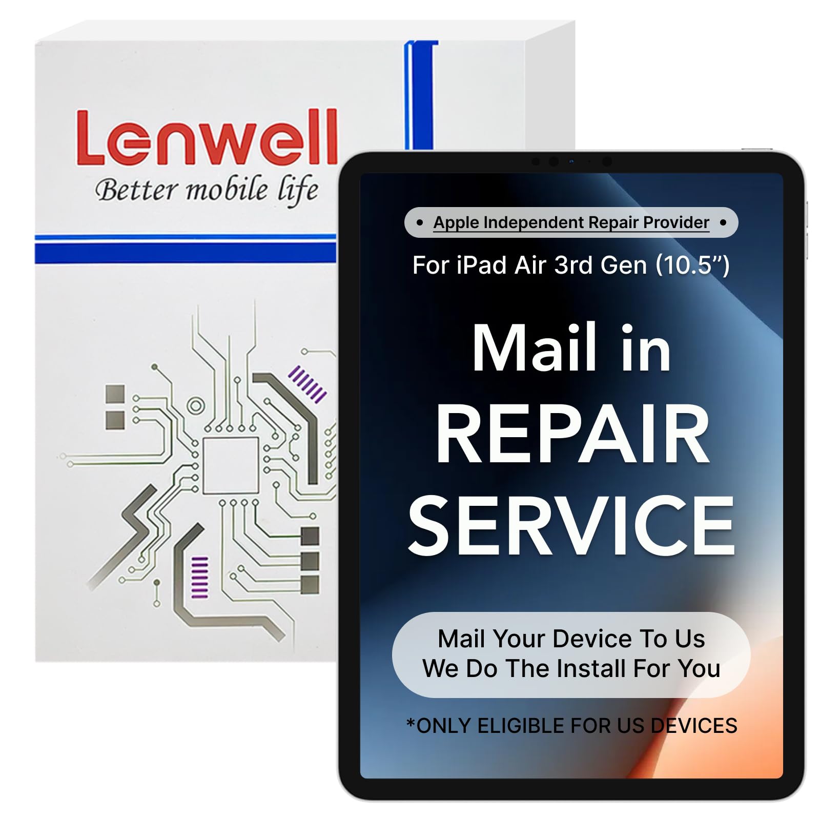 Lenwell Mail-in Repair Service Original OEM Pull Screen Replacement for iPad Air 3 10.5’’ 2019 3rd Gen Display Digitizer LCD Screen Replacement Touch
