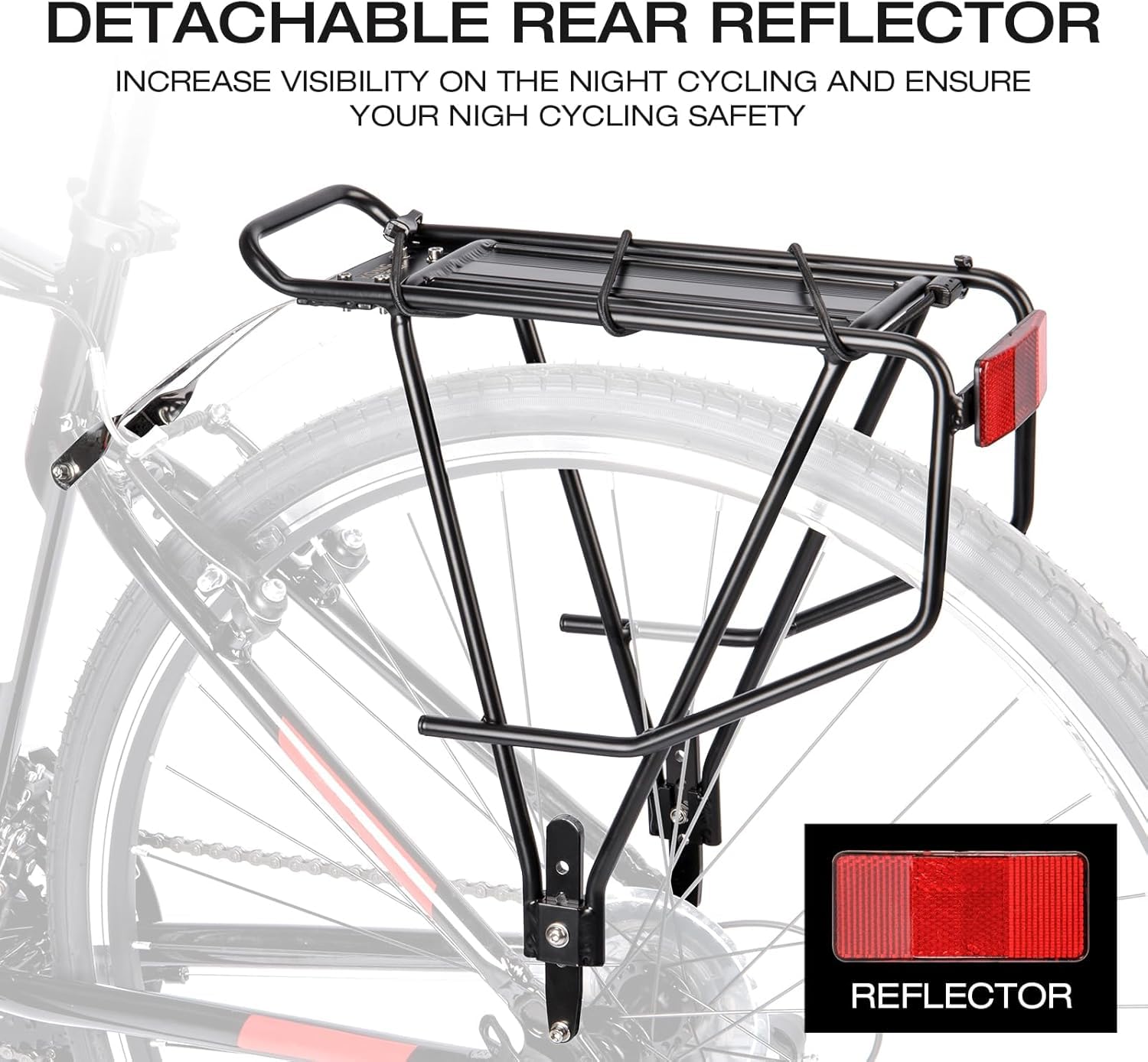 Portapacchi universale per bicicletta con guide laterali per borse da sella, portapacchi posteriore in alluminio leggero, per 26 – 29 pollici, portata 27 kg