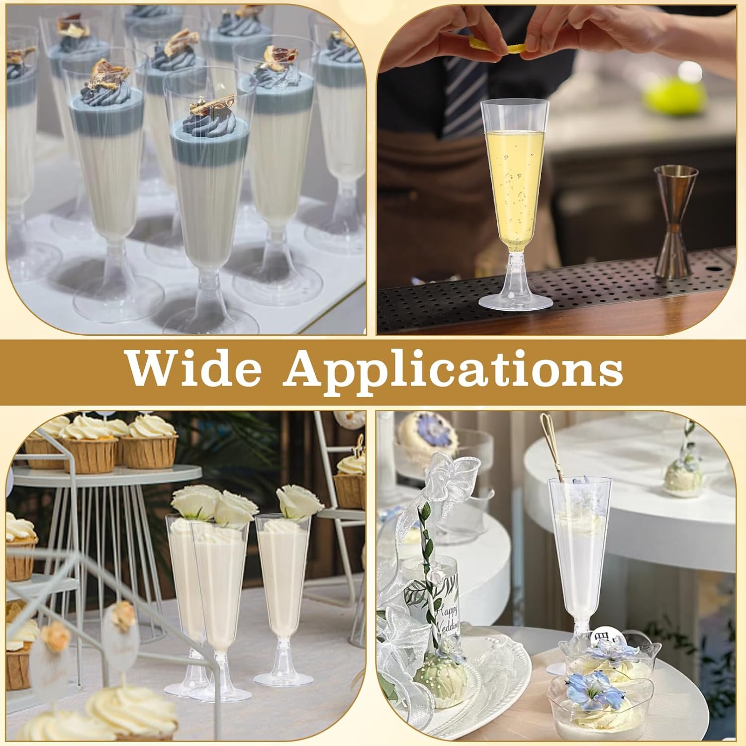 Jeffbaubl 40 Pack Plastic Champagne Flutes, 5.5 Oz Disposable Champagne Glasses, Clear Toasting Glasses Cocktail Cups, Plastic Wine Flutes Cups for Wedding Wine Tasting Birthday Party Supplies