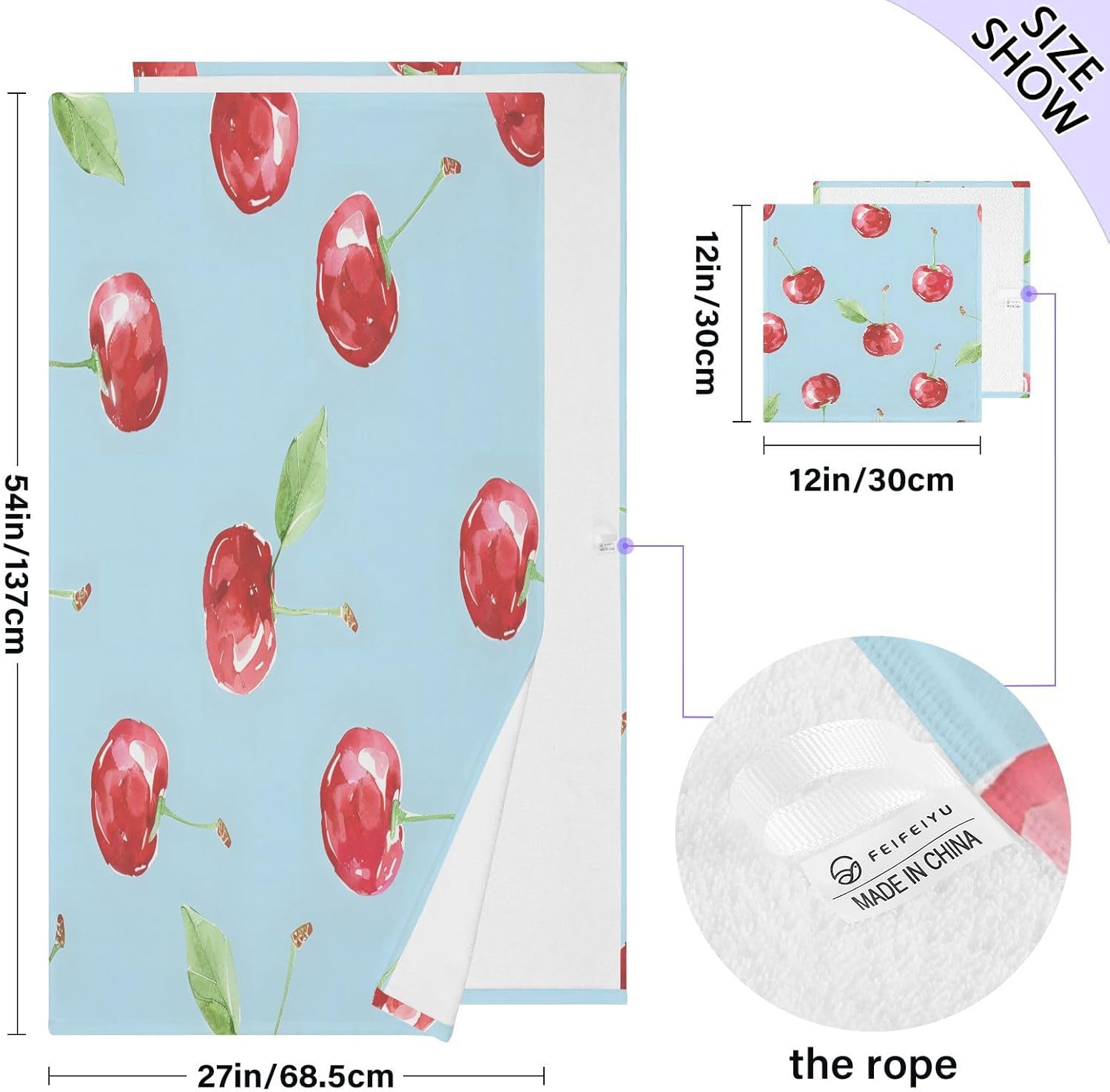 Hand Towels Premium Soft and Highly Absorbent Fresh Cheery 2 Pcs Towels for Bathroom Set 100% Cotton Decorative Face Towels