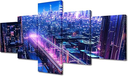 Miniatura 10 de Lienzo decorativo moderno para pared, pintura artística Cyberpunk, impresión de 5 paneles, decoración de lienzo para sala de estar para dormitorio