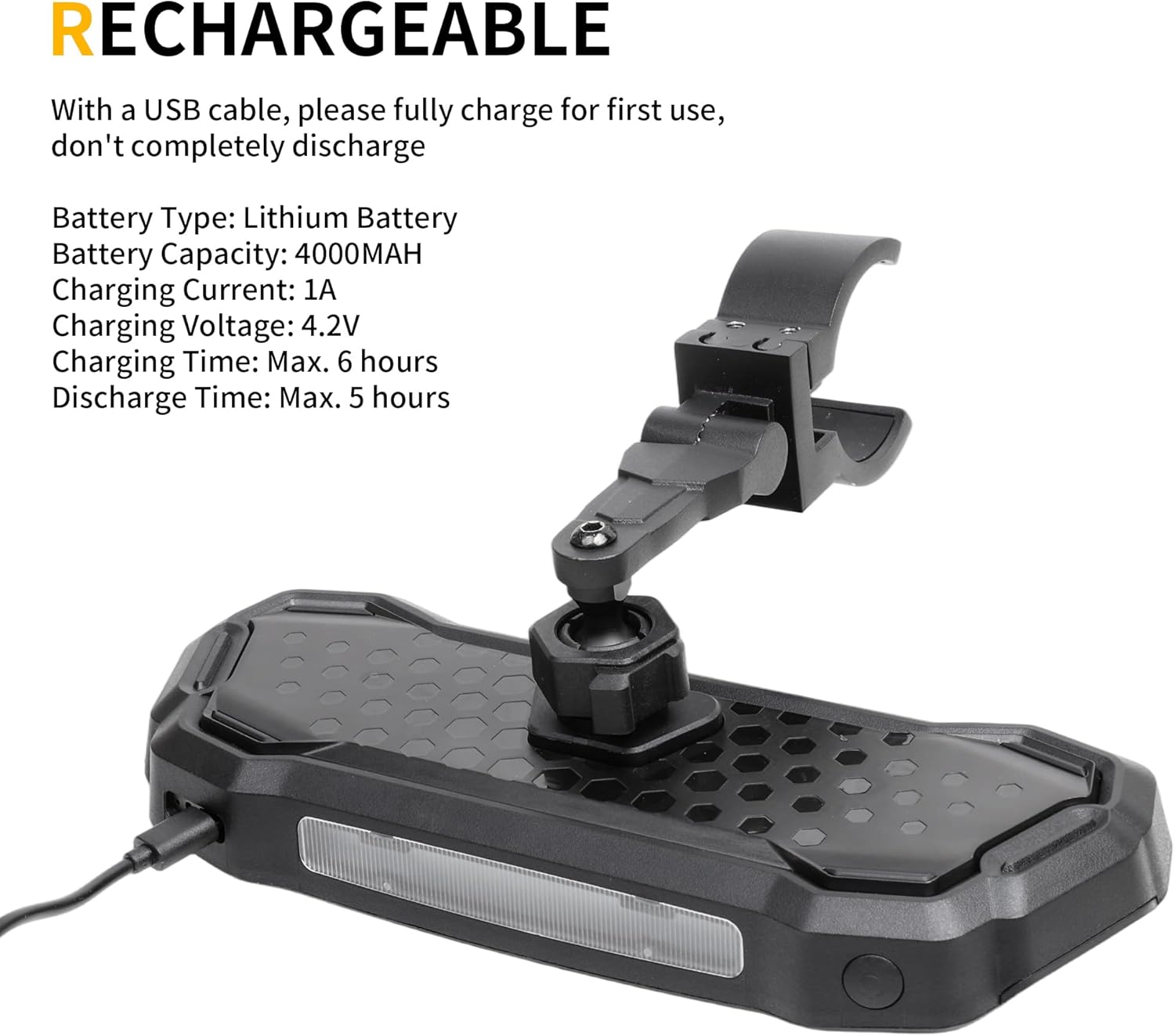 UTV Rear View Mirror with Light for 1.5"-2" Roll Bar, SXS Center Rearview Mirror Compatible with Polaris RZR Ranger Can-Am X3 CFMOTO Pioneer Talon Mule, Rechargeable/Shatterproof/Adjustable
