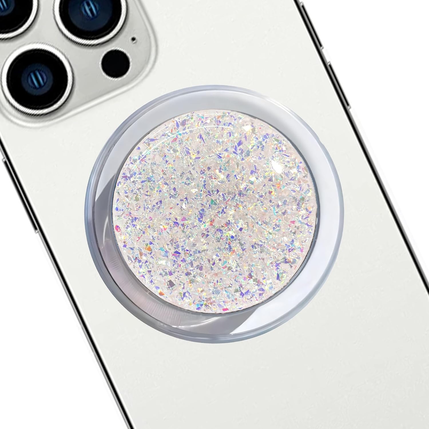 Magnetic Retractable Phone Stand, Phone Grip, Suitable for Round Foldable Phones and Tablet Accessories - Transparent Shine(Silver)