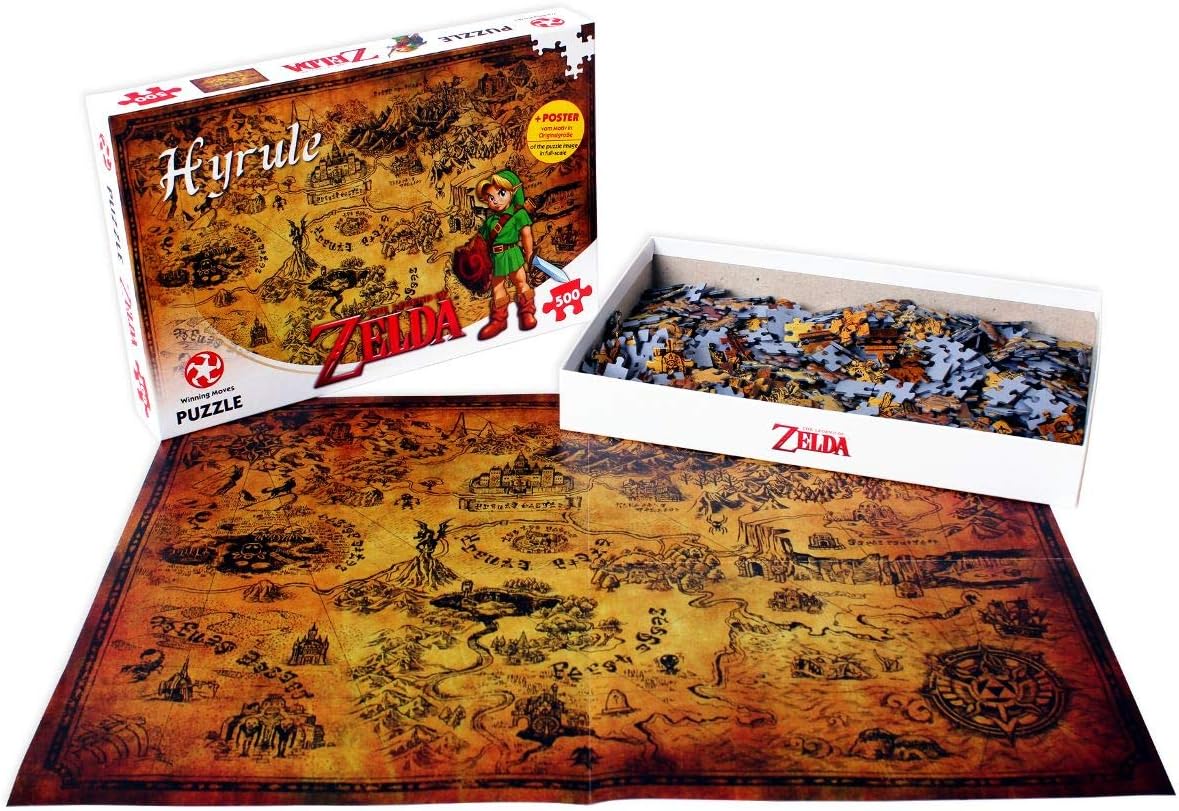 Winning Moves Legend of Zelda Hyrule Field 500 Piece Jigsaw Puzzle Game, Create a Beautiful Illustration of Hyrule Field a Must Have for Every Zelda Fans, Gift for Ages 10 Plus